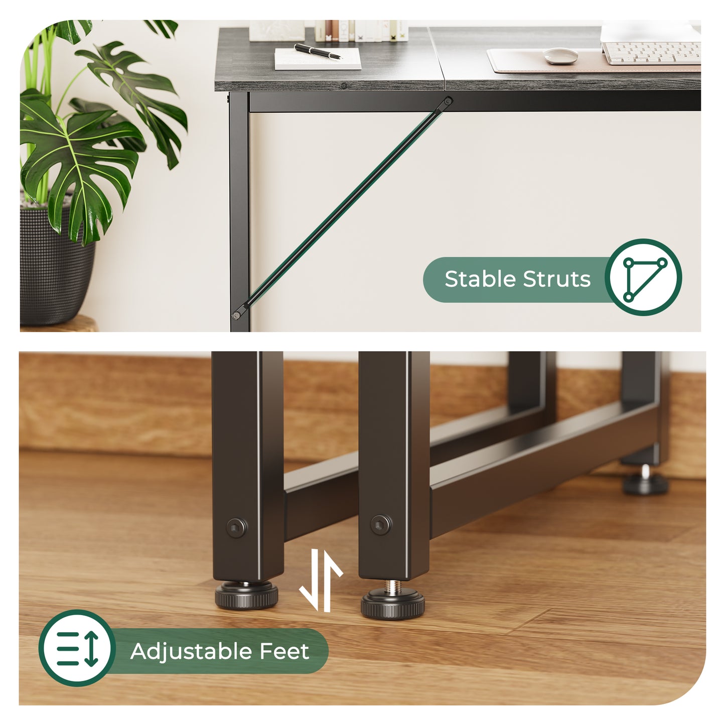 Huuger Computer Gaming Desk, 63 Inch Office Desk With Storage, Writing Work Surface for Home Office, Study, Modern Simple Style, Large Legroom, Metal Frame, Grey