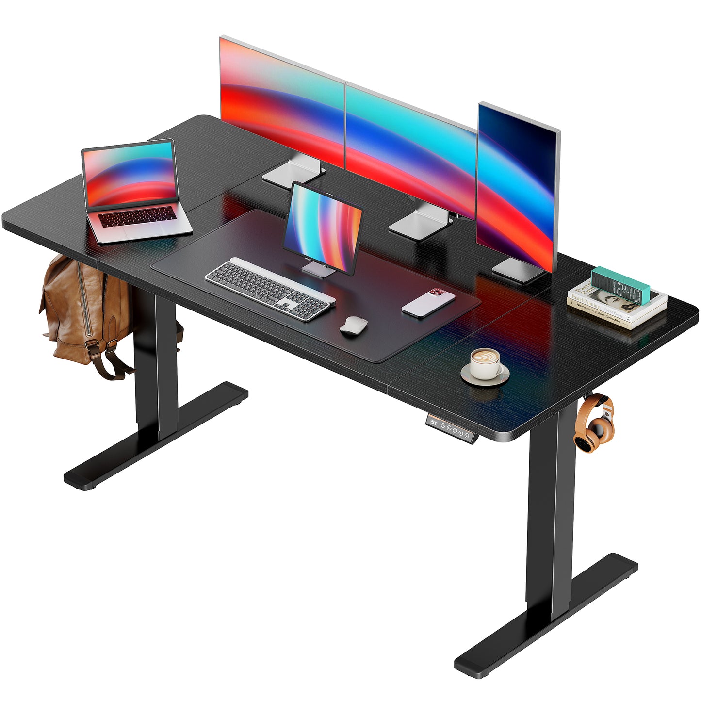 Huuger 55 x 28 Large Electric Standing Desk, Height Adjustable Computer Desk, 27.6" Deep Desktop, Stand up Gaming Office Table with 2 Hooks, 3 Preset Heights, for Home Office, Black