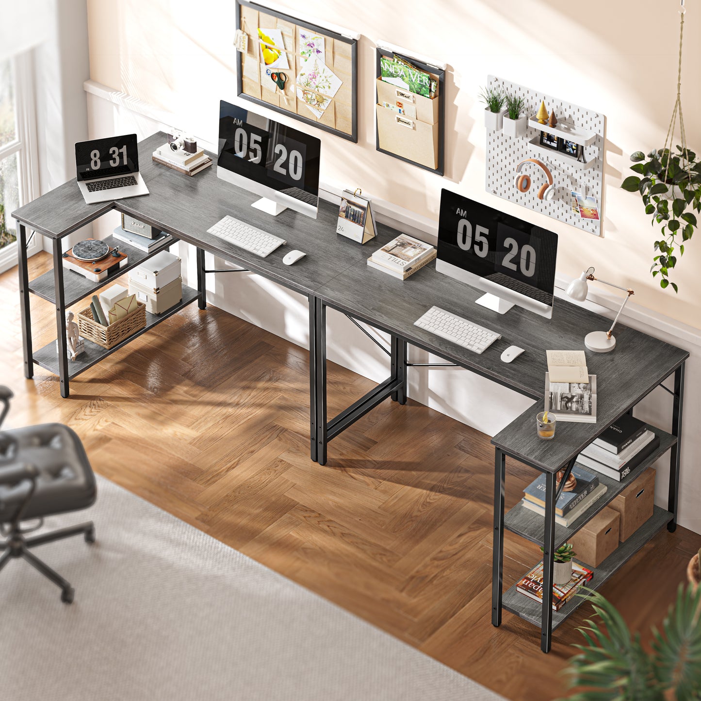 Huuger L Shaped Desk, 47 Inches Computer Desk with Reversible Storage Shelves, Gaming Desk, Corner Desk Home Office Desks, Writing Desk Study Desk with Metal Frame