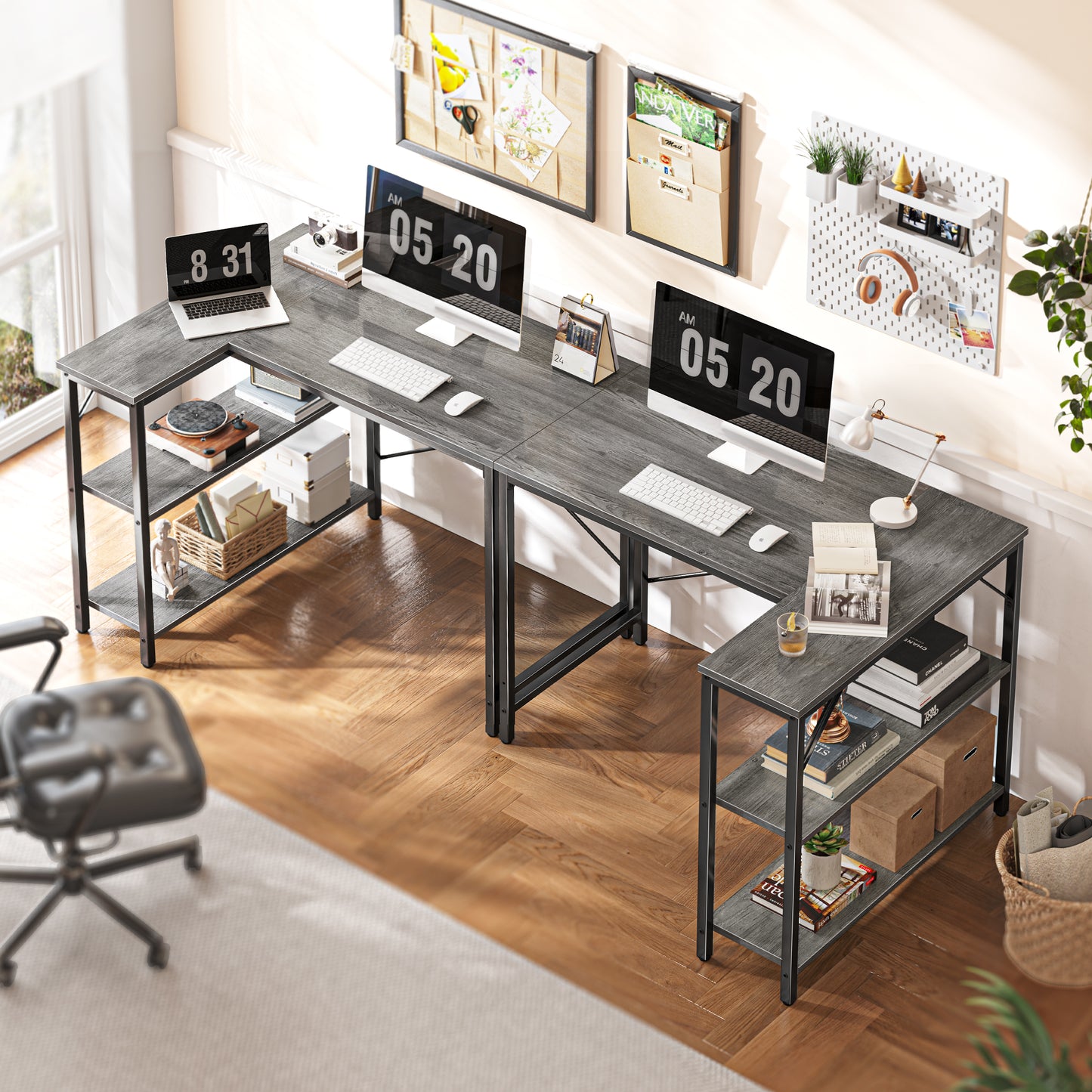Huuger L Shaped Desk, 39 Inches Computer Desk with Reversible Storage Shelves, Gaming Desk, Corner Desk Home Office Desks, Writing Desk Study Desk with Metal Frame, Gray