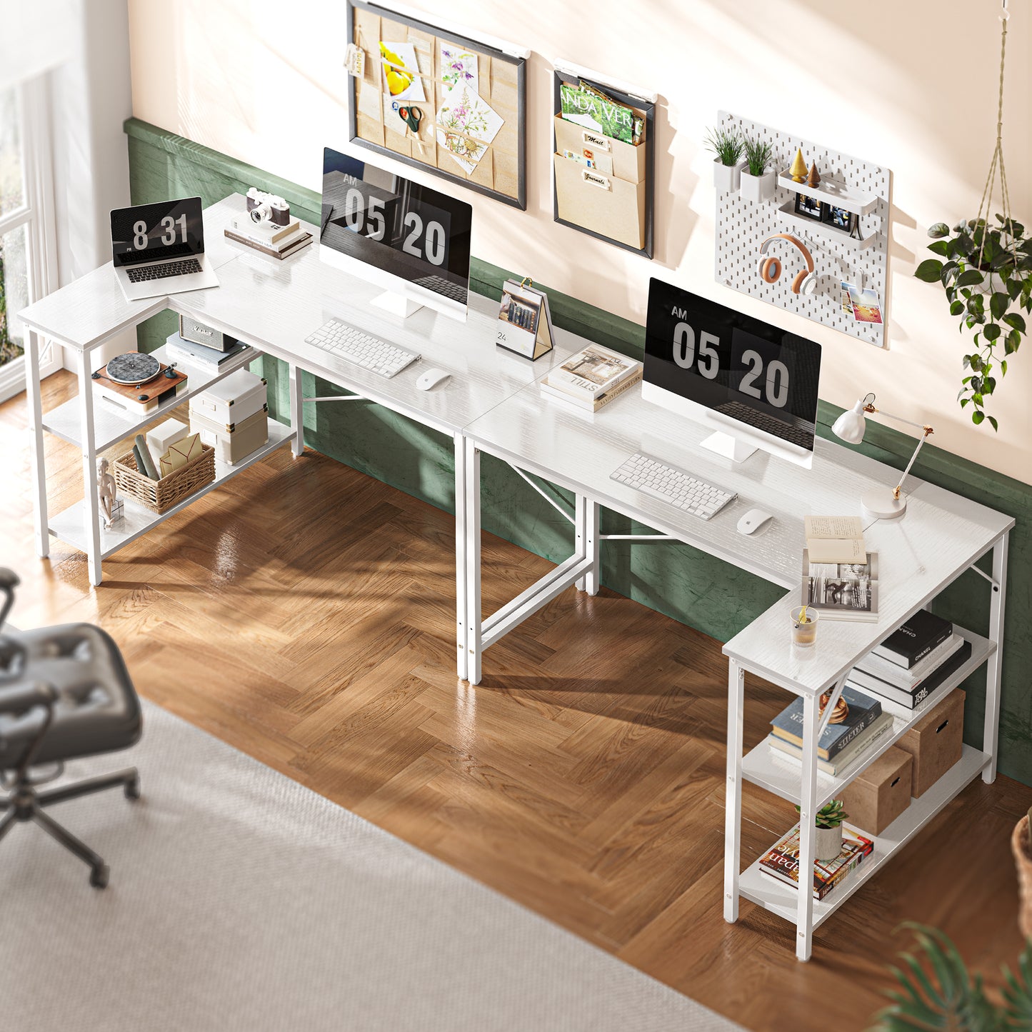 Huuger L Shaped Desk, 47 Inches Computer Desk with Reversible Storage Shelves, Gaming Desk, Corner Desk Home Office Desks, Writing Desk Study Desk with Metal Frame