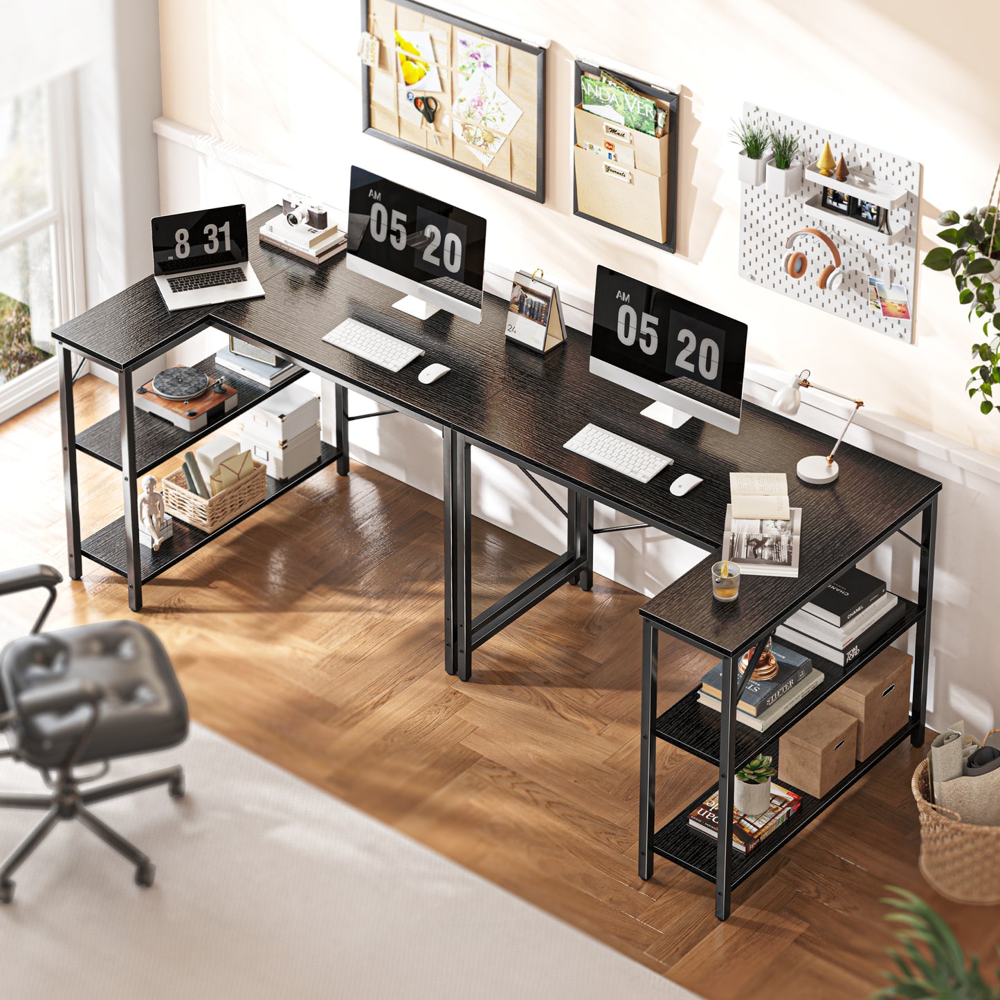 Huuger L Shaped Desk, 39 Inches Computer Desk with Reversible Storage Shelves, Black