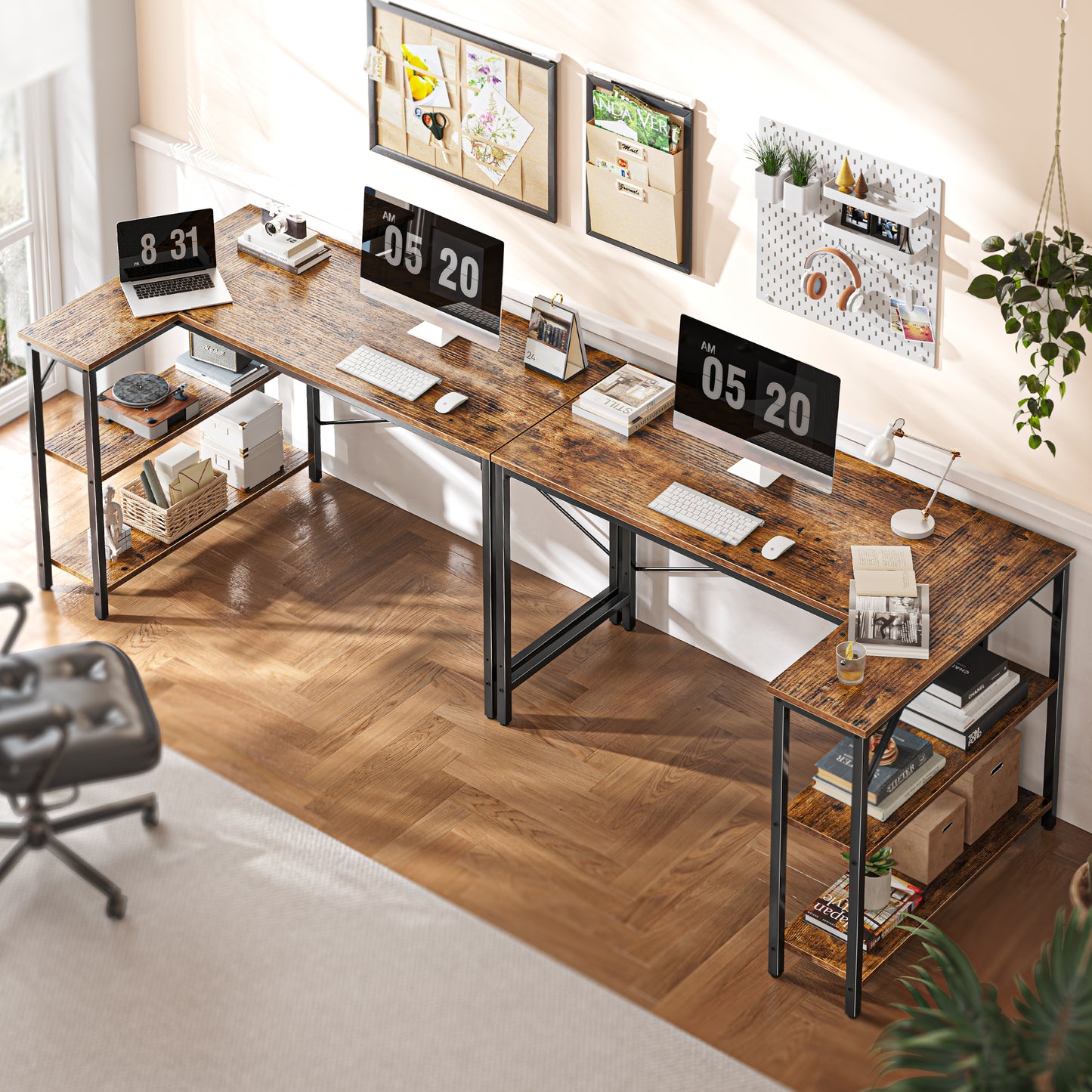 Huuger L Shaped Desk, 47 Inches Computer Desk with Reversible Storage Shelves, Rustic Brown