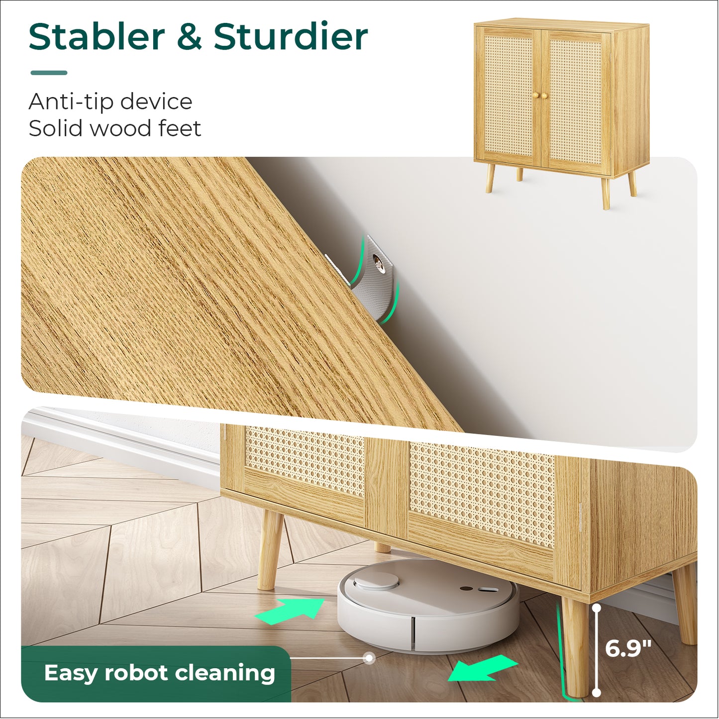 Huuger Buffet Cabinet with Storage, Storage Cabinet with PE Rattan Decor Doors