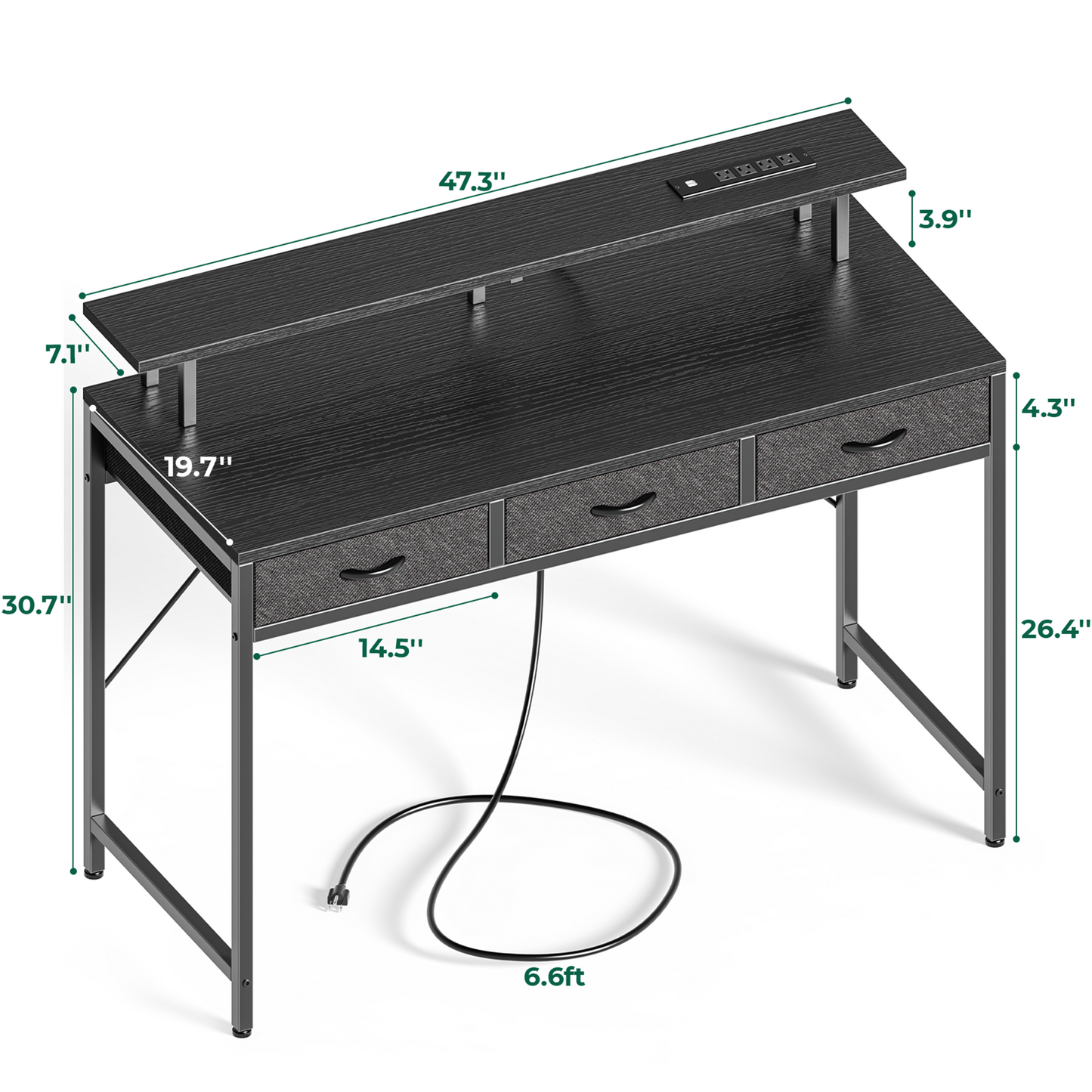 Huuger 55 inch Computer Desk with 3 Drawers, Office Desk Gaming Desk with LED Lights & Power Outlets, Black