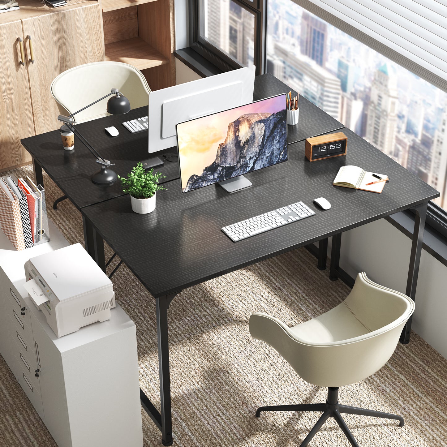 Huuger Computer Desk, 48 Inch Office Desk, Gaming Desk with Storage, Writing Desk Work Desk for Home Office, Study, Modern Simple Desk, Large Legroom