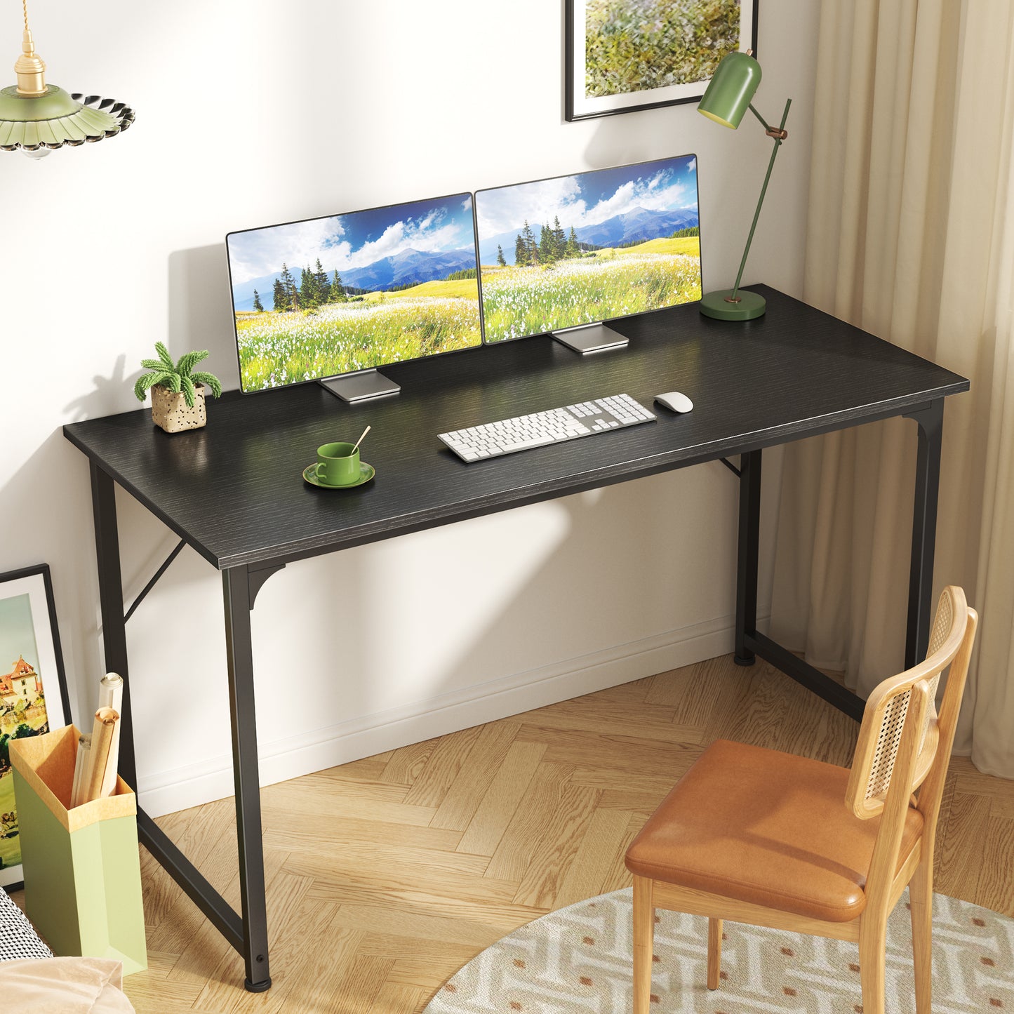 Huuger Computer Desk, 48 Inch Office Desk, Gaming Desk with Storage, Writing Desk Work Desk for Home Office, Study, Modern Simple Desk, Large Legroom