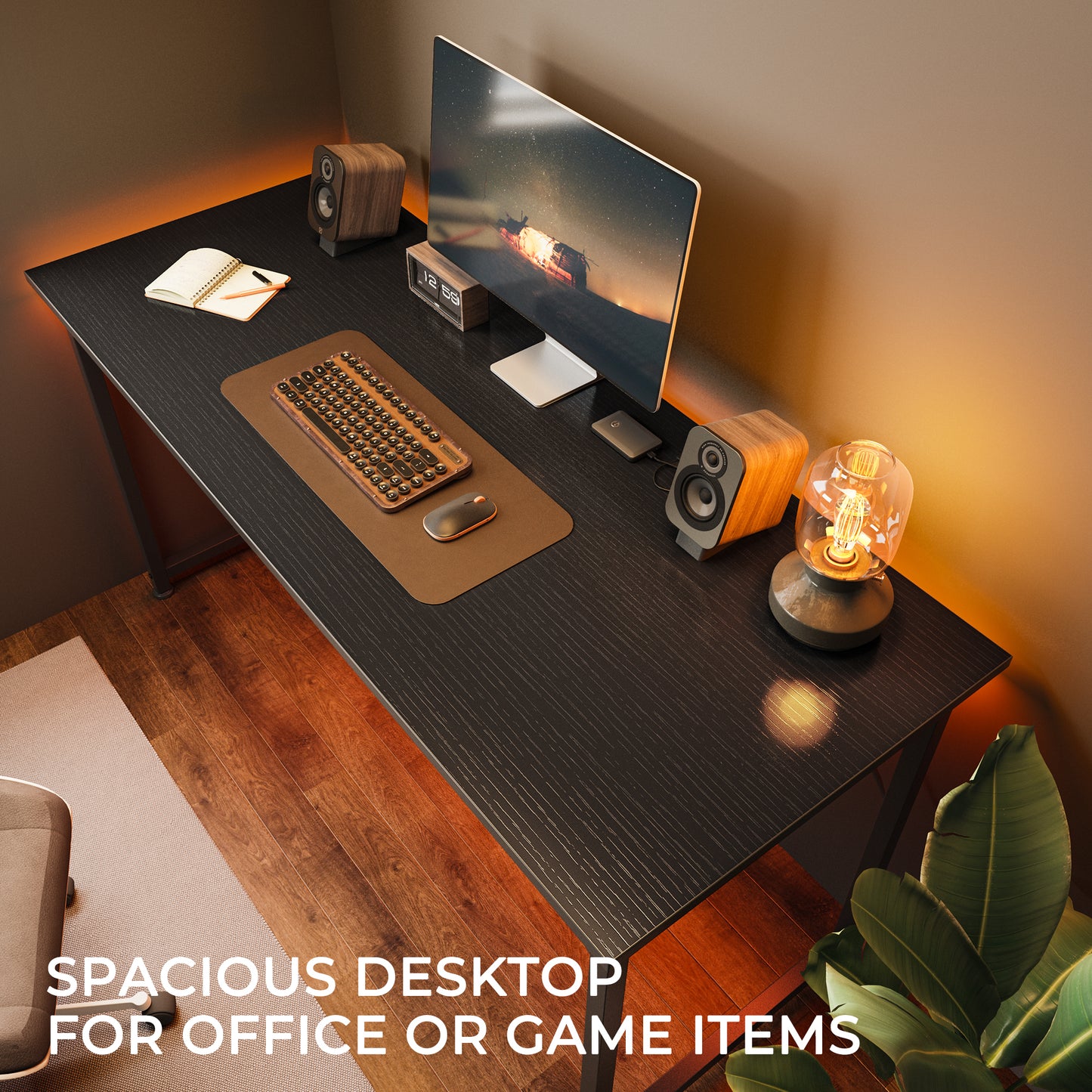 Huuger Computer Desk, 48 Inch Office Desk, Gaming Desk with Storage, Writing Desk Work Desk for Home Office, Study, Modern Simple Desk, Large Legroom