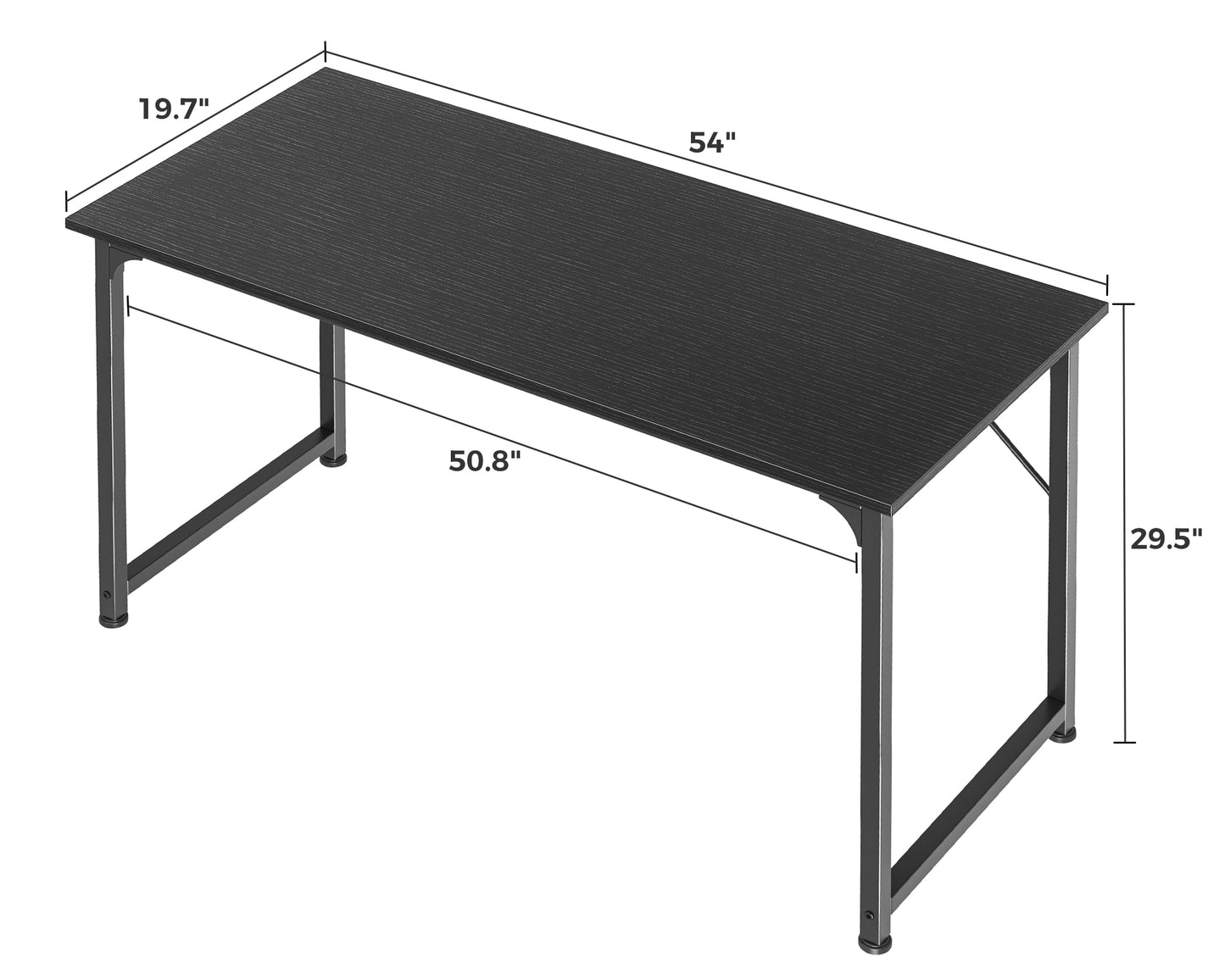 Huuger Computer Desk, 55 Inch Office Desk, Gaming Desk with Storage, Writing Desk Work Desk for Home Office, Study, Modern Simple Desk, Large Legroom, Metal Frame, Black