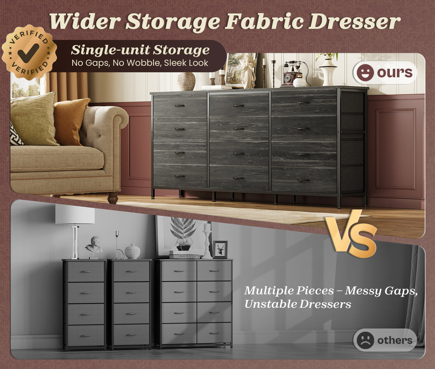 Huuger 63 Inch Long Dresser for Bedroom, TV Stand for 65, 70 Inch TV, 12 Drawer Dresser for Closet, Chest of Drawers, Large Fabric Drawers for Living Room, Charcoal Black