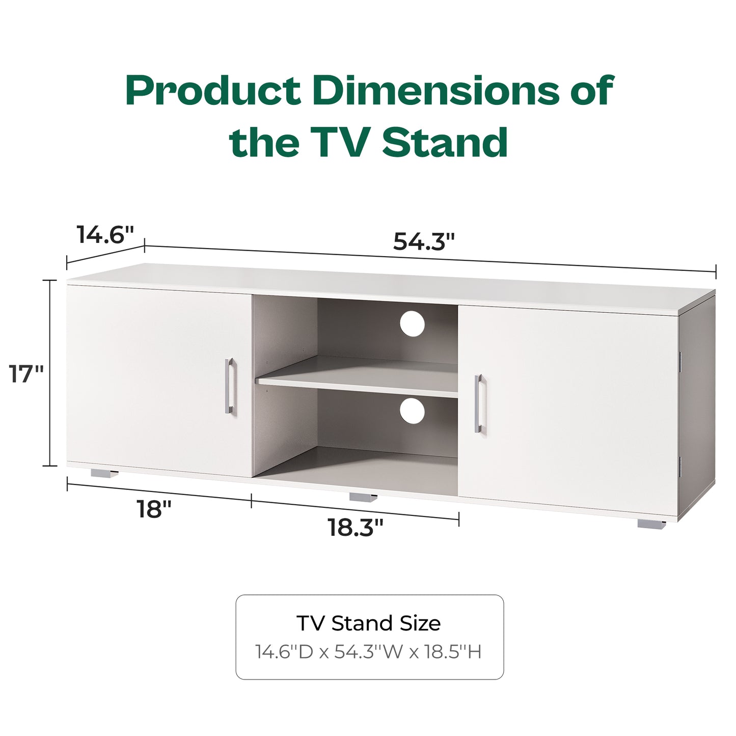 Huuger TV Stand for 55 Inch TV, Entertainment Center with Storage, 2 Cabinets, TV Console Media Cabinet with 6 Cable Holes, White TV Stand for Living Room, Bedroom