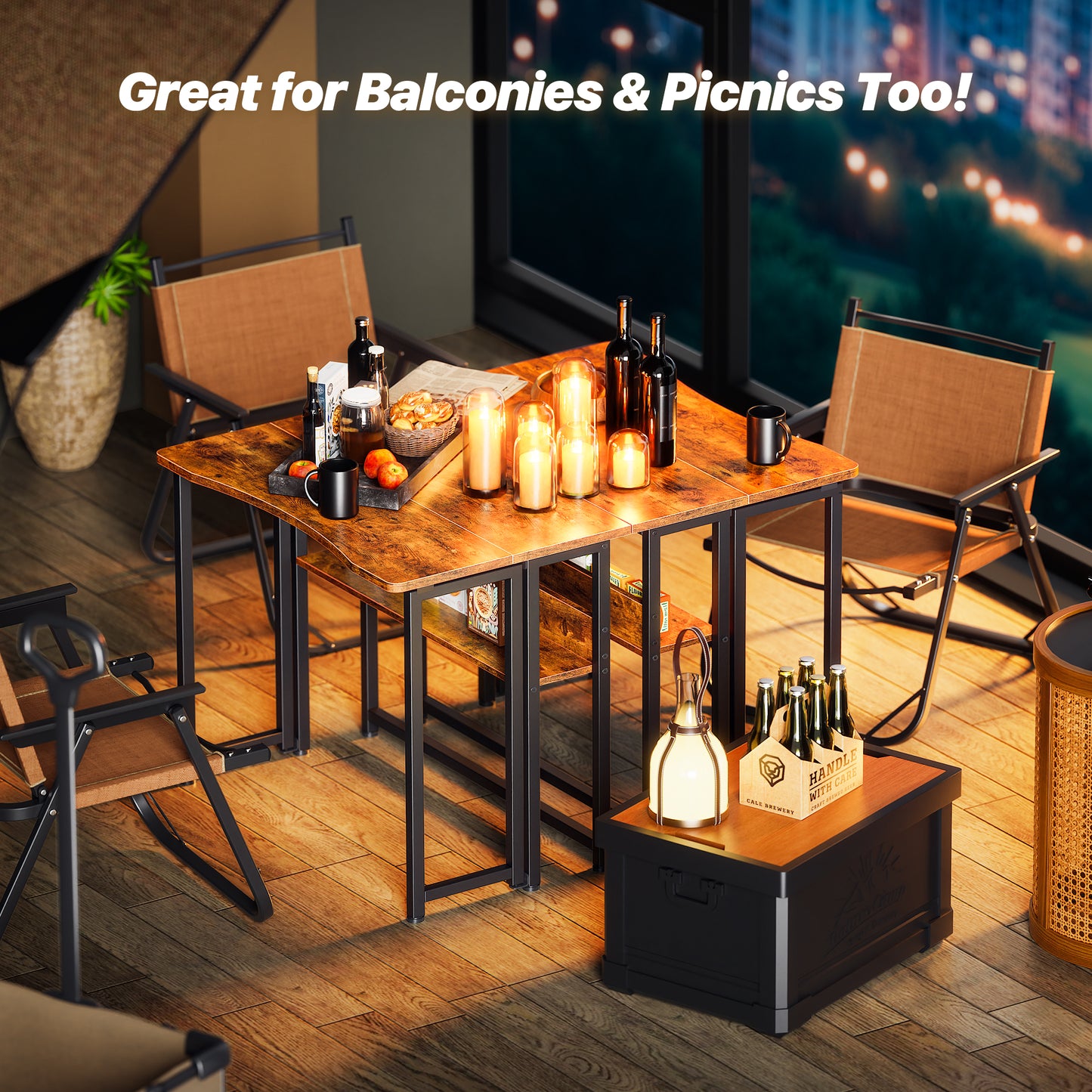 Huuger Folding Desk with Storage Shelf, 31.5 Inch Foldable Computer Table for Small Spaces, Space Saving Sofa Table for Couch, Writing Work Office Computer Desk, Easy to Fold, Rustic Brown