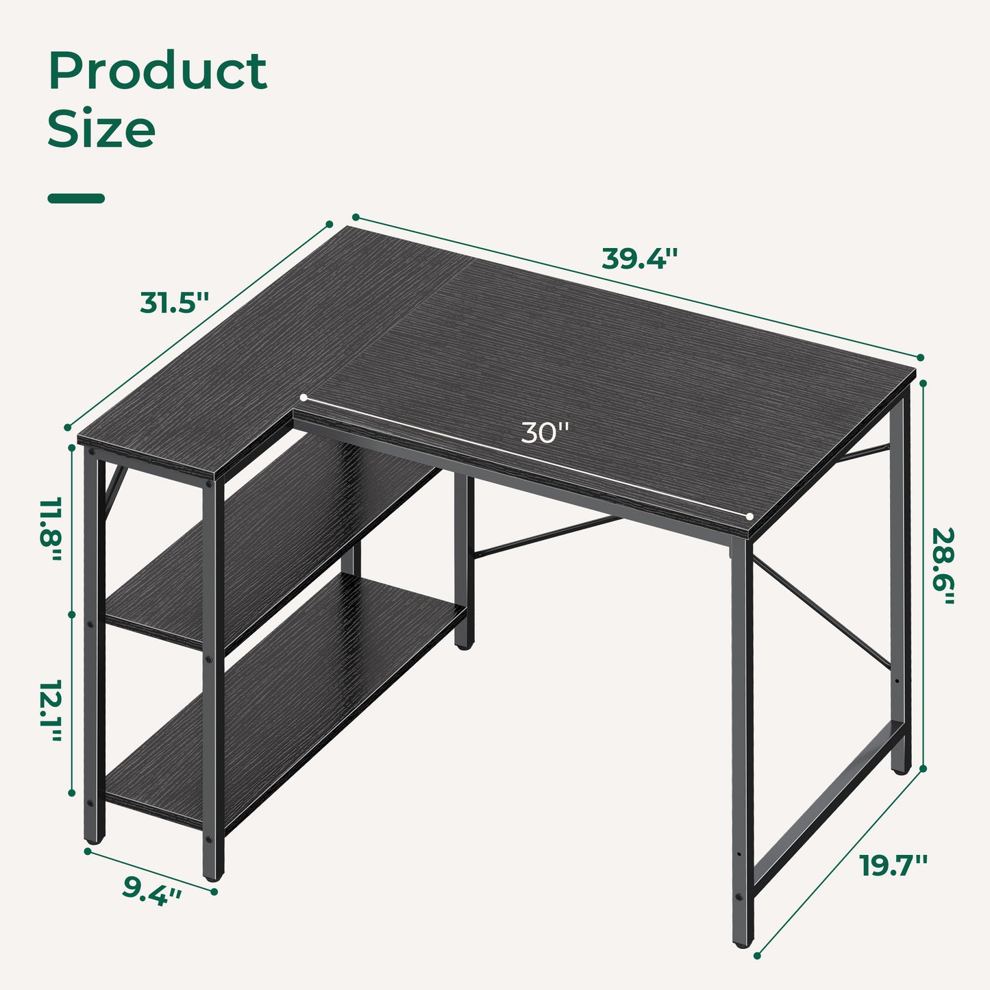 Huuger L Shaped Desk, 39 Inches Computer Desk with Reversible Storage Shelves, Black