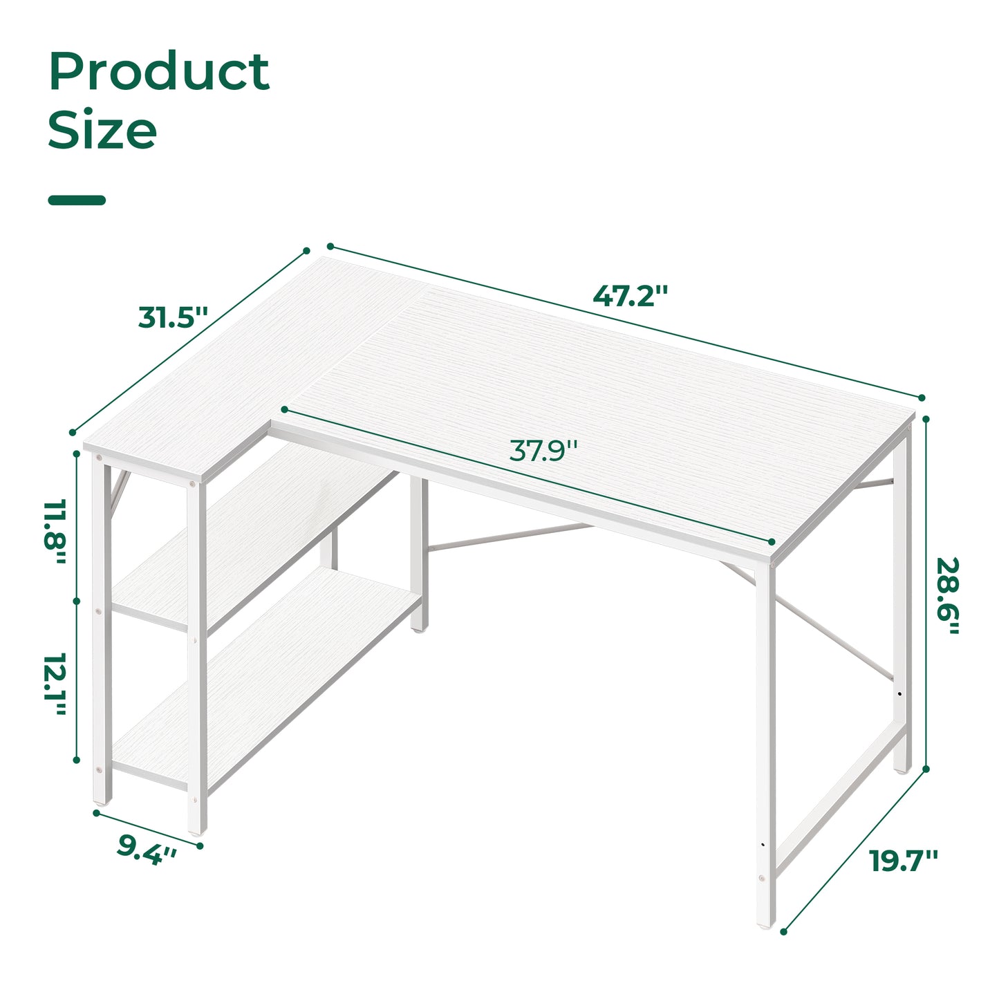 Huuger L Shaped Desk, 47 Inches Computer Desk with Reversible Storage Shelves, Gaming Desk, Corner Desk Home Office Desks, Writing Desk Study Desk with Metal Frame