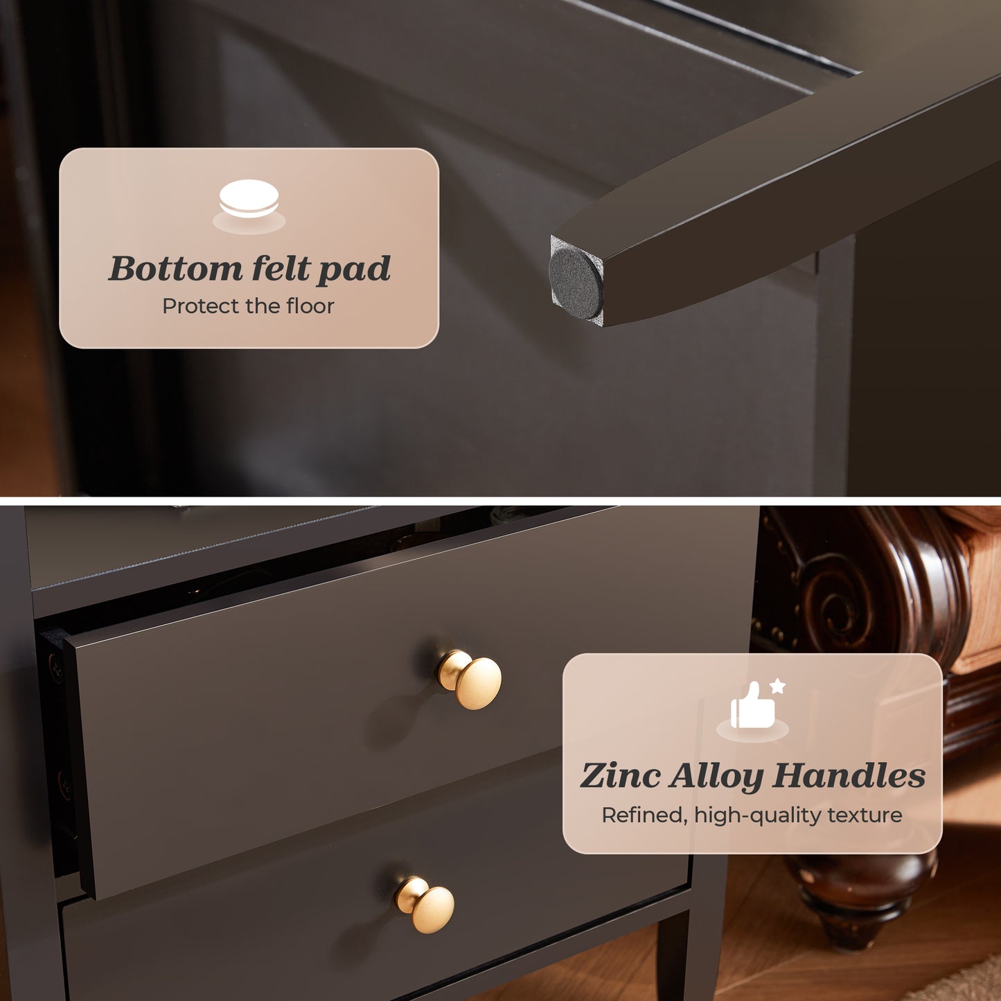 Huuger Black Nightstand Set of 2, Night Stand with Charger Station, Bedside Table with 2 Drawers, Bed Side Tables for Bedroom, Modern Nightstands, Metal Knobs, Painted Surface