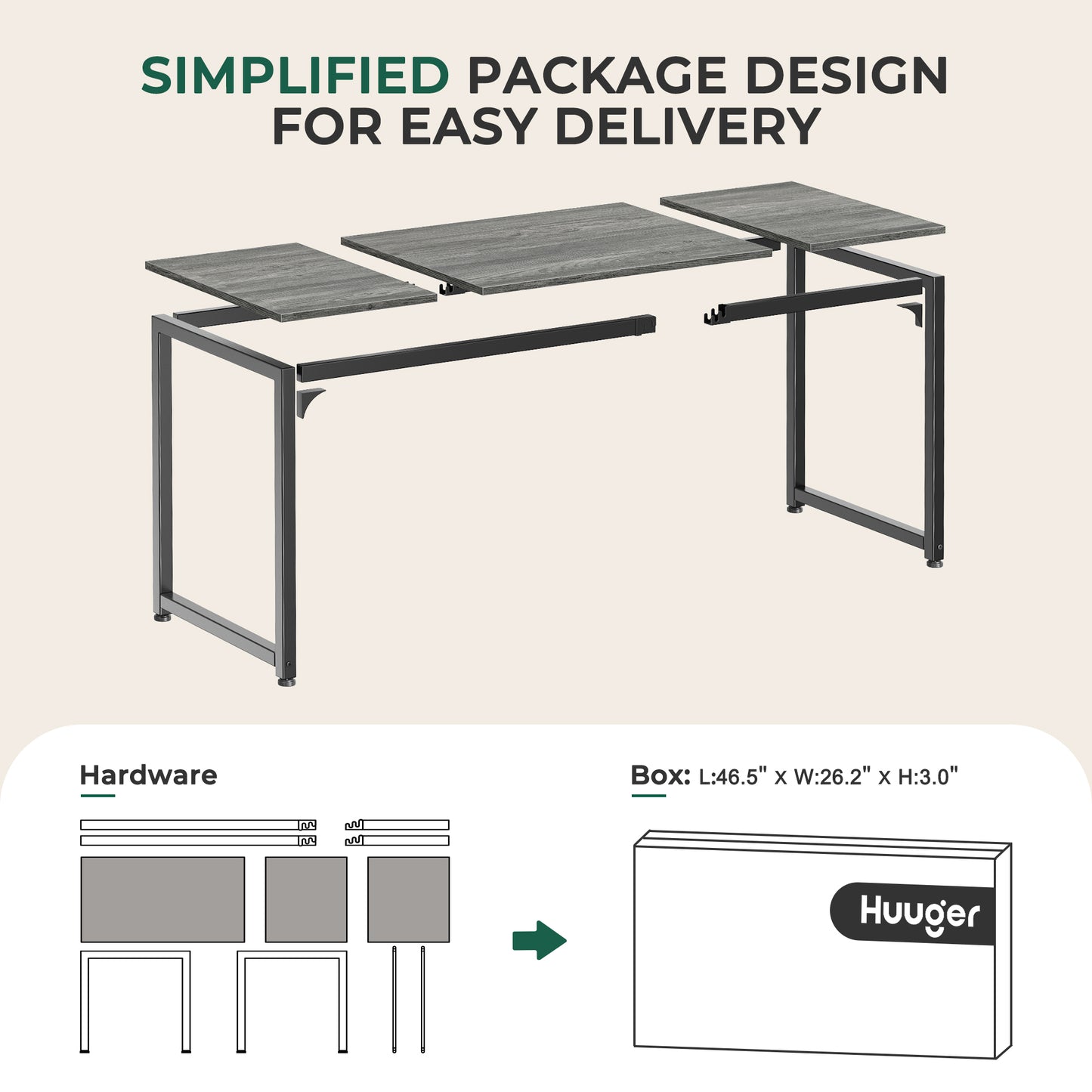 Huuger Computer Gaming Desk, 63 Inch Office Desk With Storage, Writing Work Surface for Home Office, Study, Modern Simple Style, Large Legroom, Metal Frame, Grey