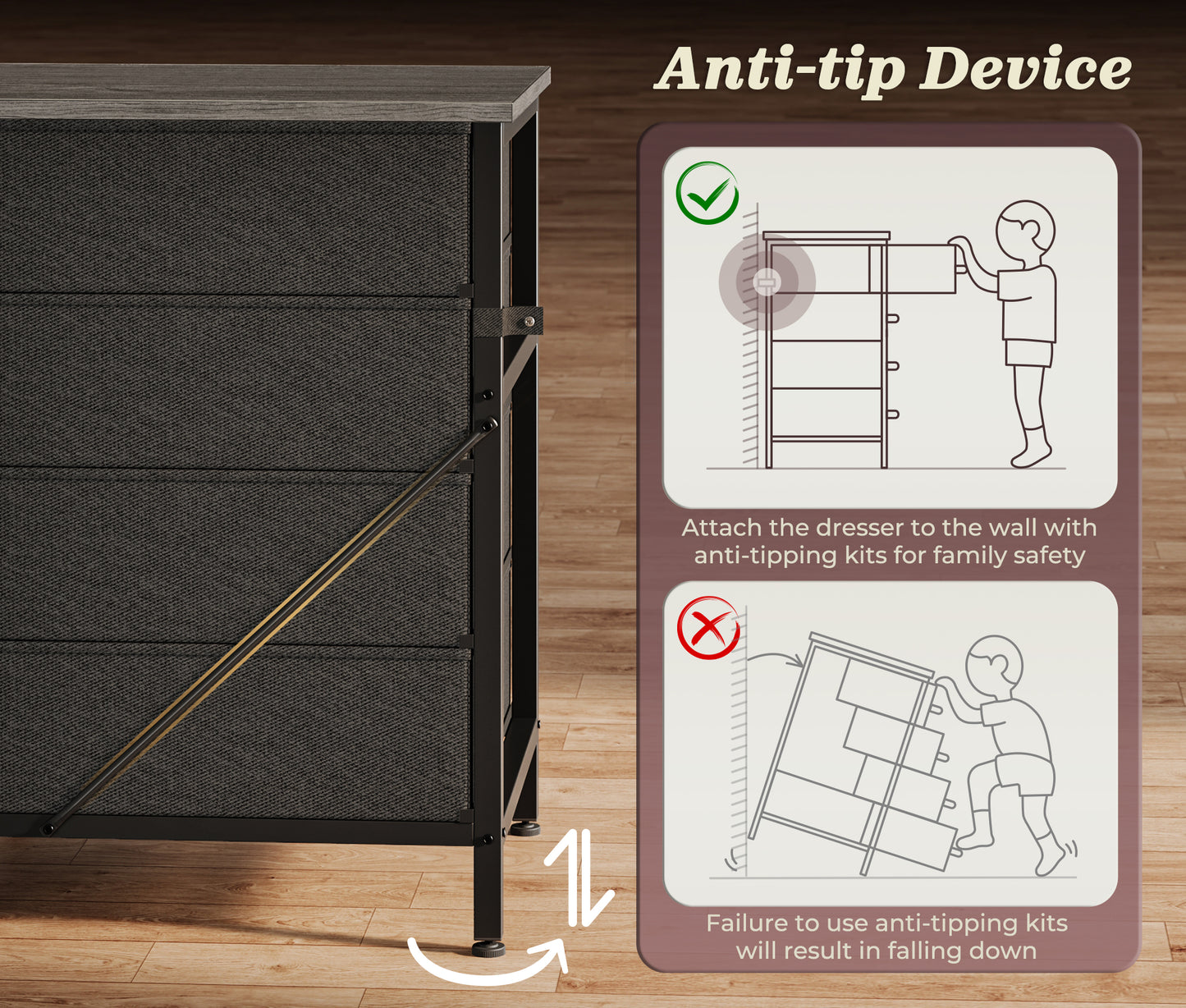 Huuger 63 Inch Long Dresser for Bedroom, TV Stand for 65, 70 Inch TV, 12 Drawer Dresser for Closet, Large Fabric Drawers for Bedroom, Media Console with Storage, Grey