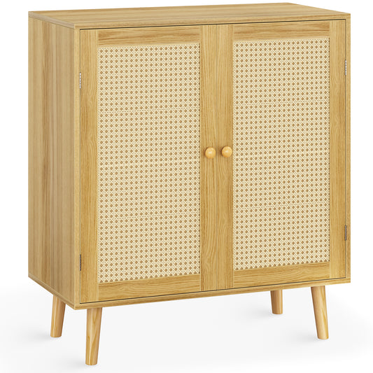 Huuger Buffet Cabinet with Storage, Storage Cabinet with PE Rattan Decor Doors