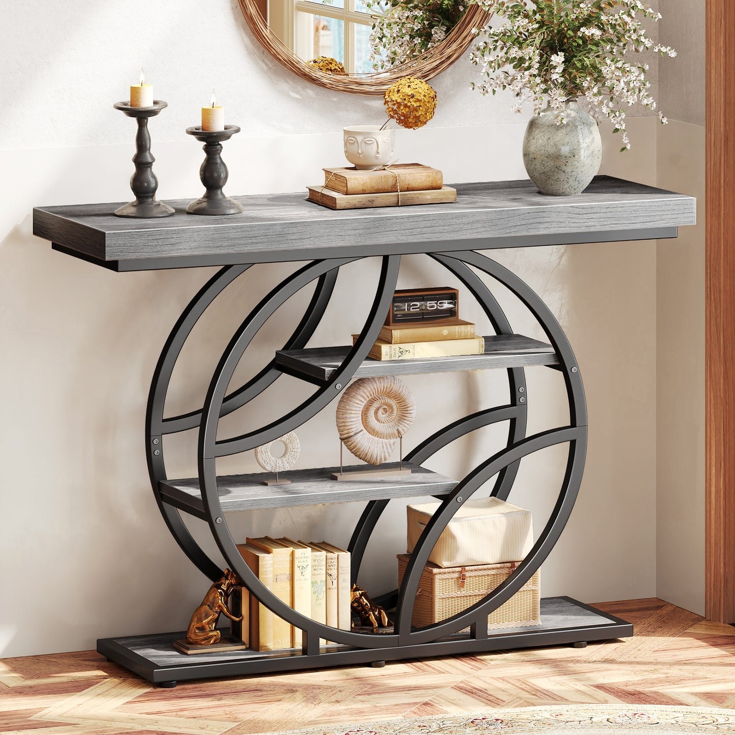 Huuger 41.3 Inch Entryway Table, Modern Console Sofa Table, Accent Table with Shelves, for Entry, Hallway, Entrance, Foyer, O-Shaped Metal Frame