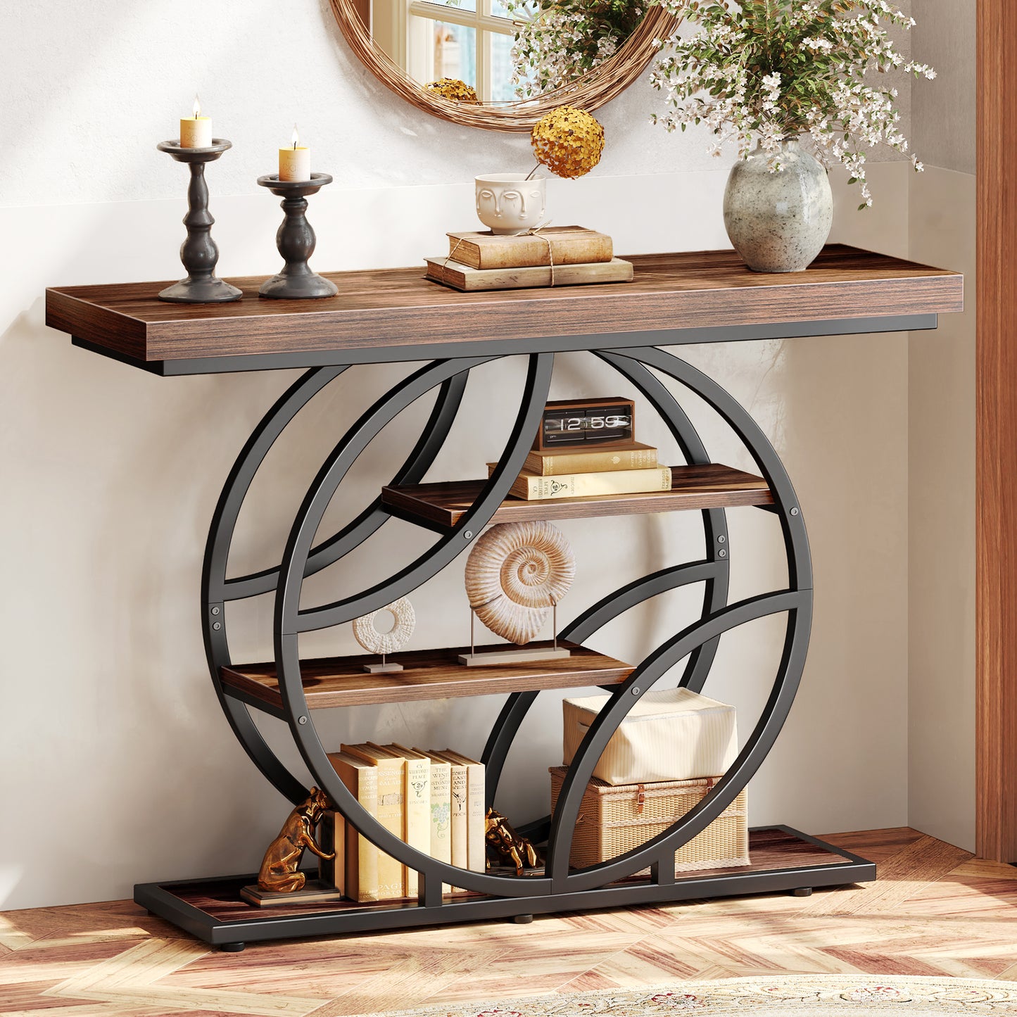 Huuger 41.3 Inch Entryway Table, Modern Console Sofa Table, Accent Table with Shelves, for Entry, Hallway, Entrance, Foyer, O-Shaped Metal Frame