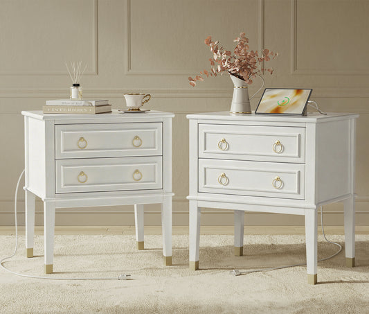 Huuger 27.6 Inch Tall Nightstand with Charging Station, USB-C Port Larger Night Stand Set of 2, Bedside Table with 2 Drawers, 11.4 Inch Raised Legs, Side Tables End Tables, for Bedroom, White