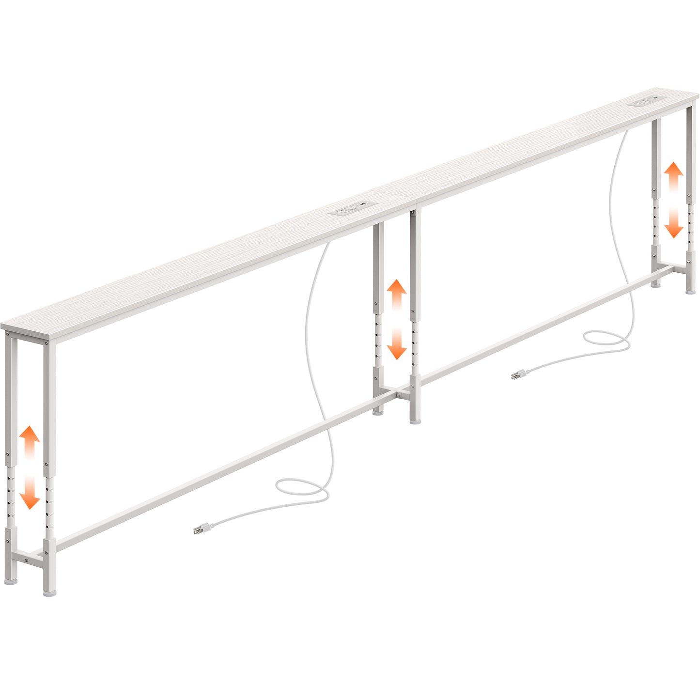 Huuger 110.2 Inch Sofa Table with Power Outlets, 23.9’’-34.4’’ Height Adjustable Range, Behind Couch Table with USB-C Ports, Sofa Tables Narrow Long, Skinny Console Table, Small Spaces