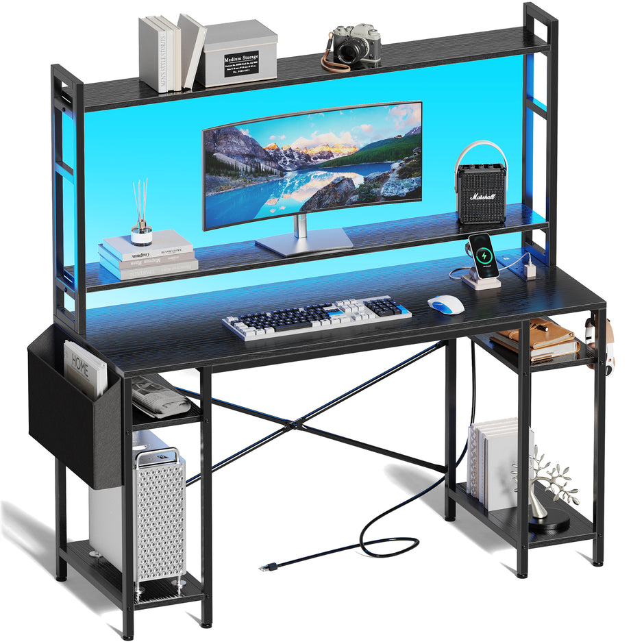 Huuger Scrivania Gaming Con LED RGB 160 Cm, 4 Cassetti, Prese E Porte USB, Supporto Per Monitor - 4