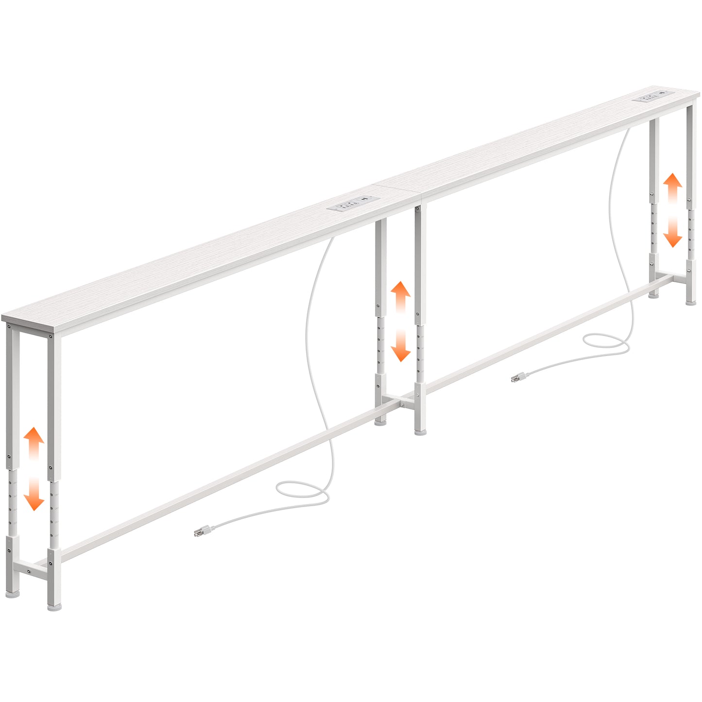 Huuger 102.4 Inch Sofa Table with Power Outlets, 23.9’’-34.4’’ Height Adjustable Range, Behind Couch Table with USB-C Ports, Sofa Tables Narrow Long, Skinny Console Table, Small Spaces