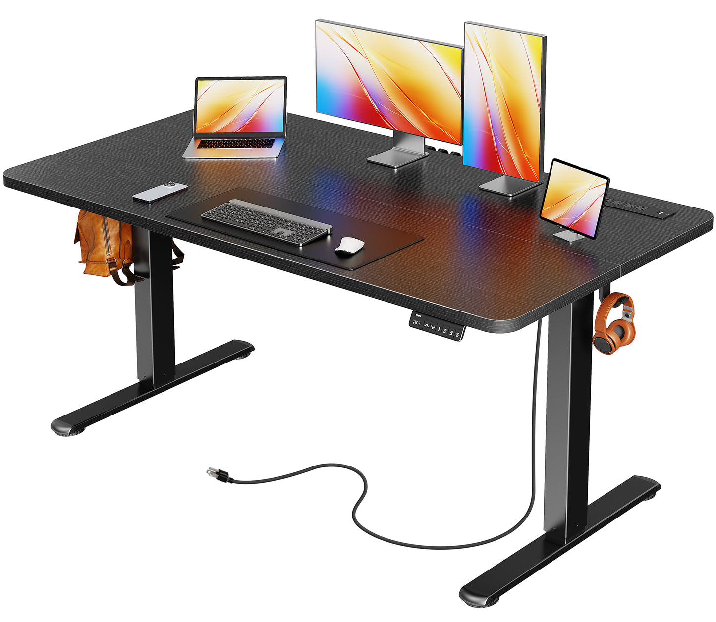 Huuger 55 X 24 Inch Electric Standing Desk with Power Outlets and USB-C Port, Height Adjustable Desk, Sit Stand Desk for Home Office, Computer & Gaming Desk with 3 Presets, Stable Steel Frame
