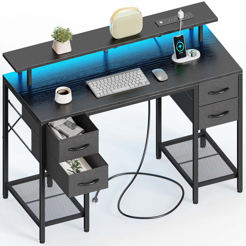 Huuger 47 inch Computer Desk with 4 Drawers, Gaming Desk with LED Ligh