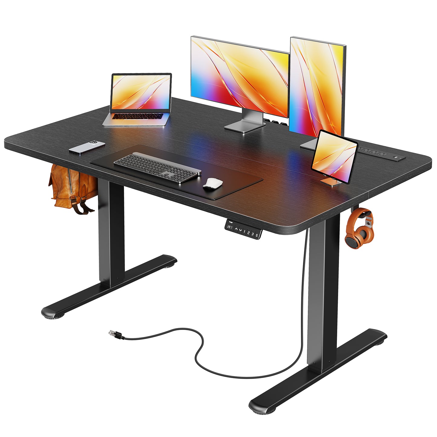 Huuger 47 X 24 Inch Electric Standing Desk with Power Outlets and USB-C Port, Height Adjustable Desk, Sit Stand Desk for Home Office, Computer & Gaming Desk with 3 Presets, Stable Steel Frame