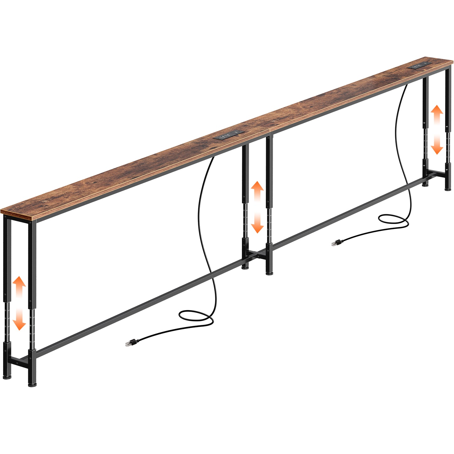 Huuger 110.2 Inch Sofa Table with Power Outlets, 23.9’’-34.4’’ Height Adjustable Range, Behind Couch Table with USB-C Ports, Sofa Tables Narrow Long, Skinny Console Table, Small Spaces