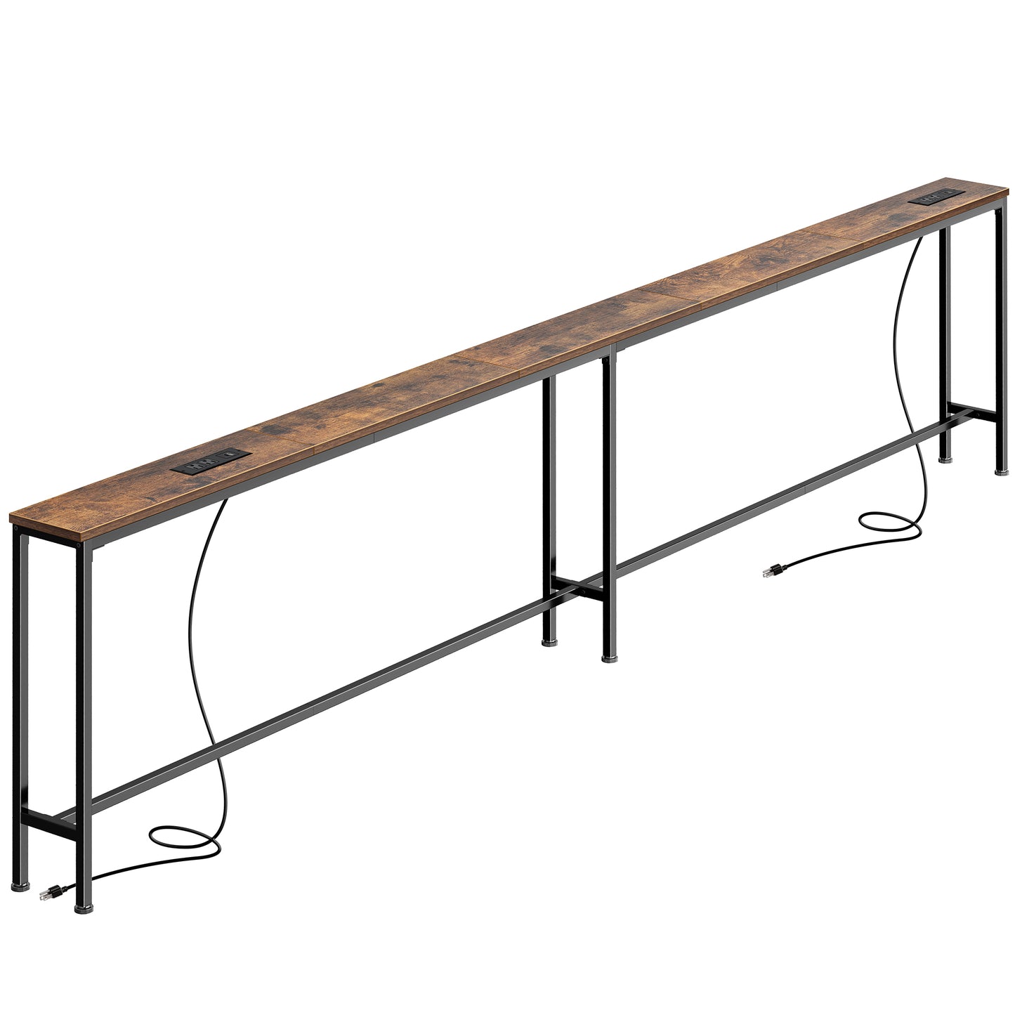 Huuger 102.4/110.2/118.1/130 Inch Behind Couch Table with 2 Power Outlets and USB-C Ports, Extra Long Narrow Sofa Table for Sectional Sofa, Skinny Console Table with Anti-Bump Pads, for Living Room, Rustic Brown
