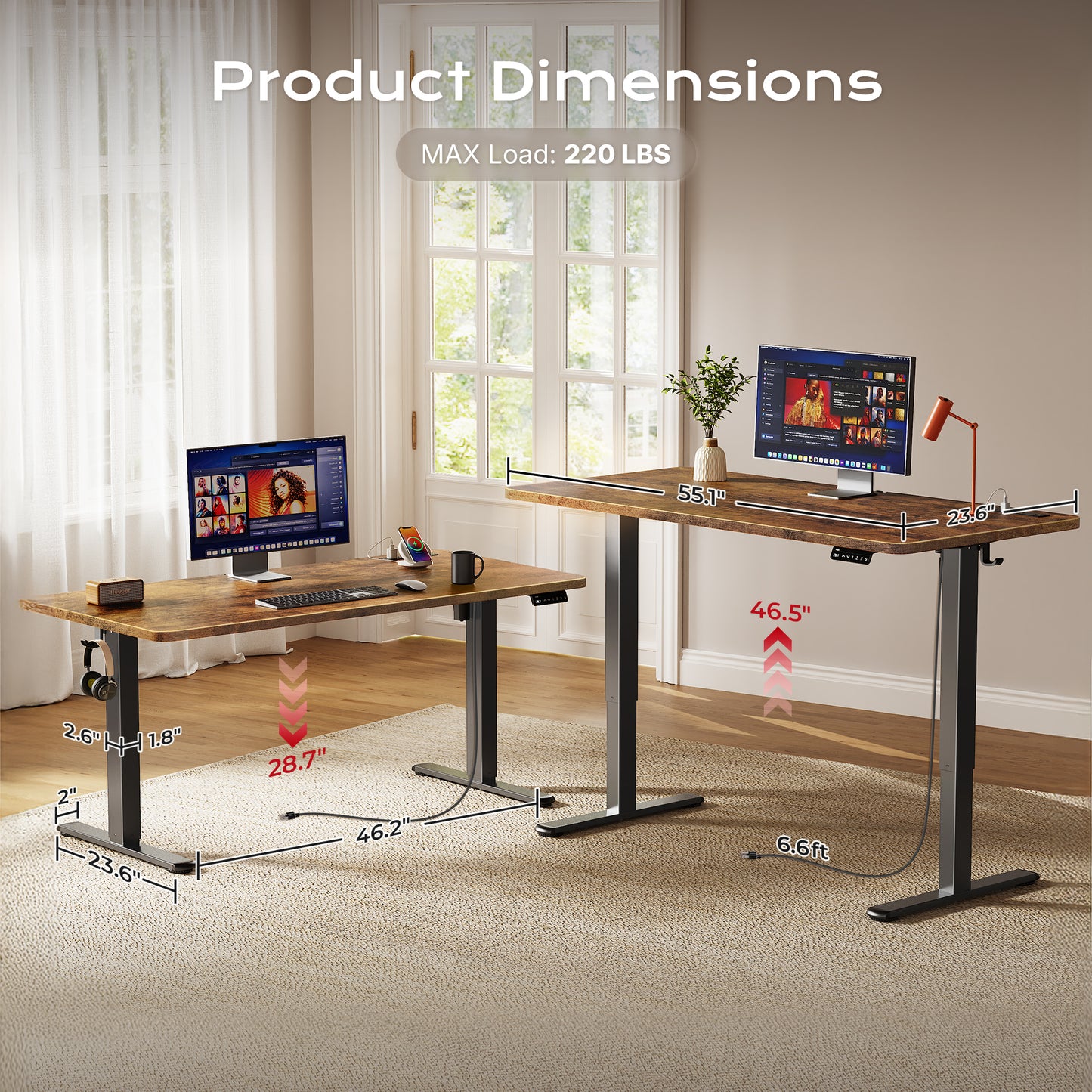 Huuger 55 X 24 Inch Electric Standing Desk with Power Outlets and USB-C Port, Height Adjustable Desk, Sit Stand Desk for Home Office, Computer & Gaming Desk with 3 Presets, Stable Steel Frame