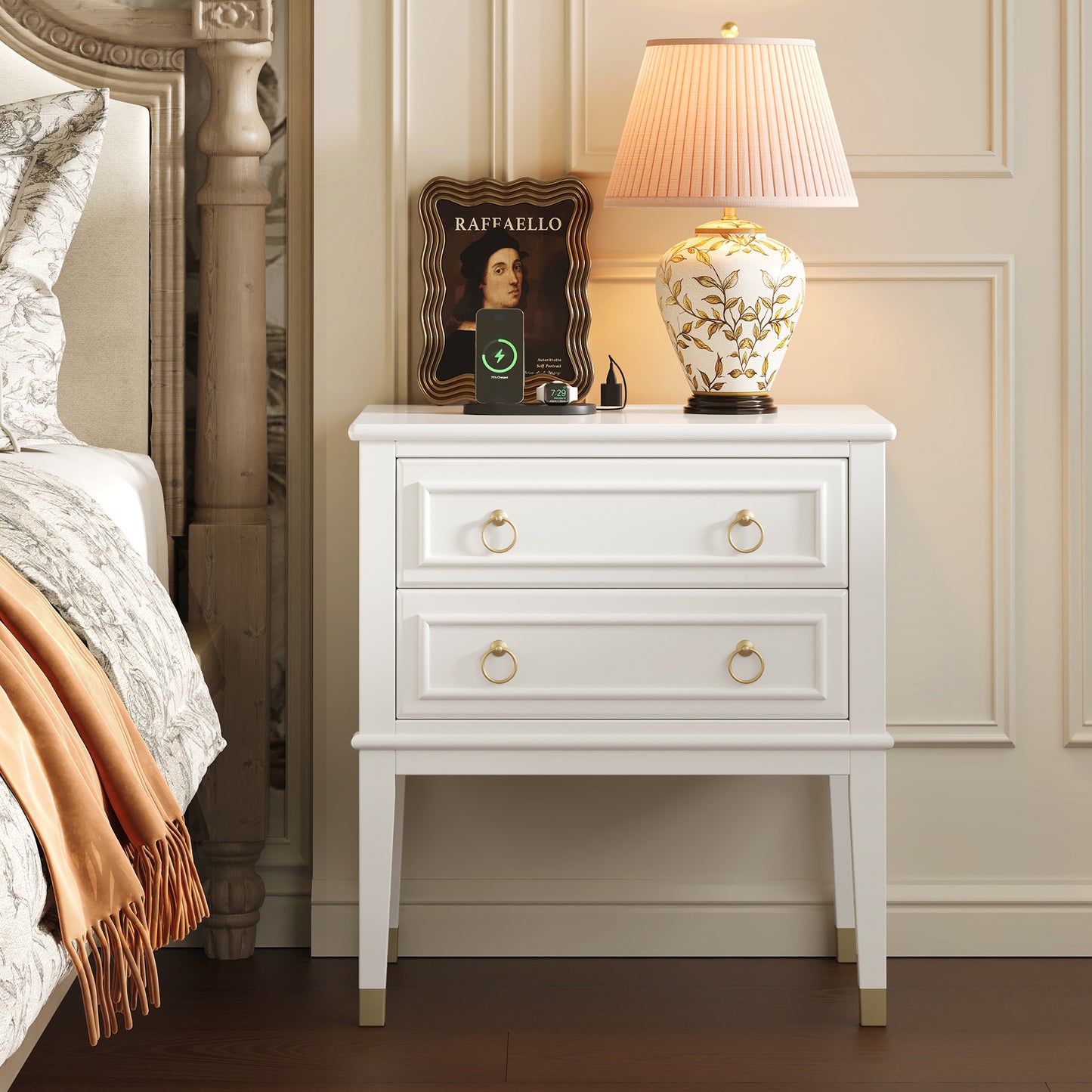 Huuger 27.6 Inch Tall Nightstand with Charging Station, USB-C Port Larger Night Stand Set of 2, Bedside Table with 2 Drawers, 11.4 Inch Raised Legs, Side Tables End Tables, for Bedroom, White