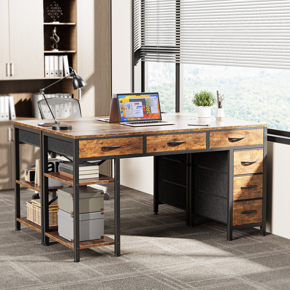 Huuger Computer Desk with 6 Drawers, 47 Inch Office Desk with Shelves,