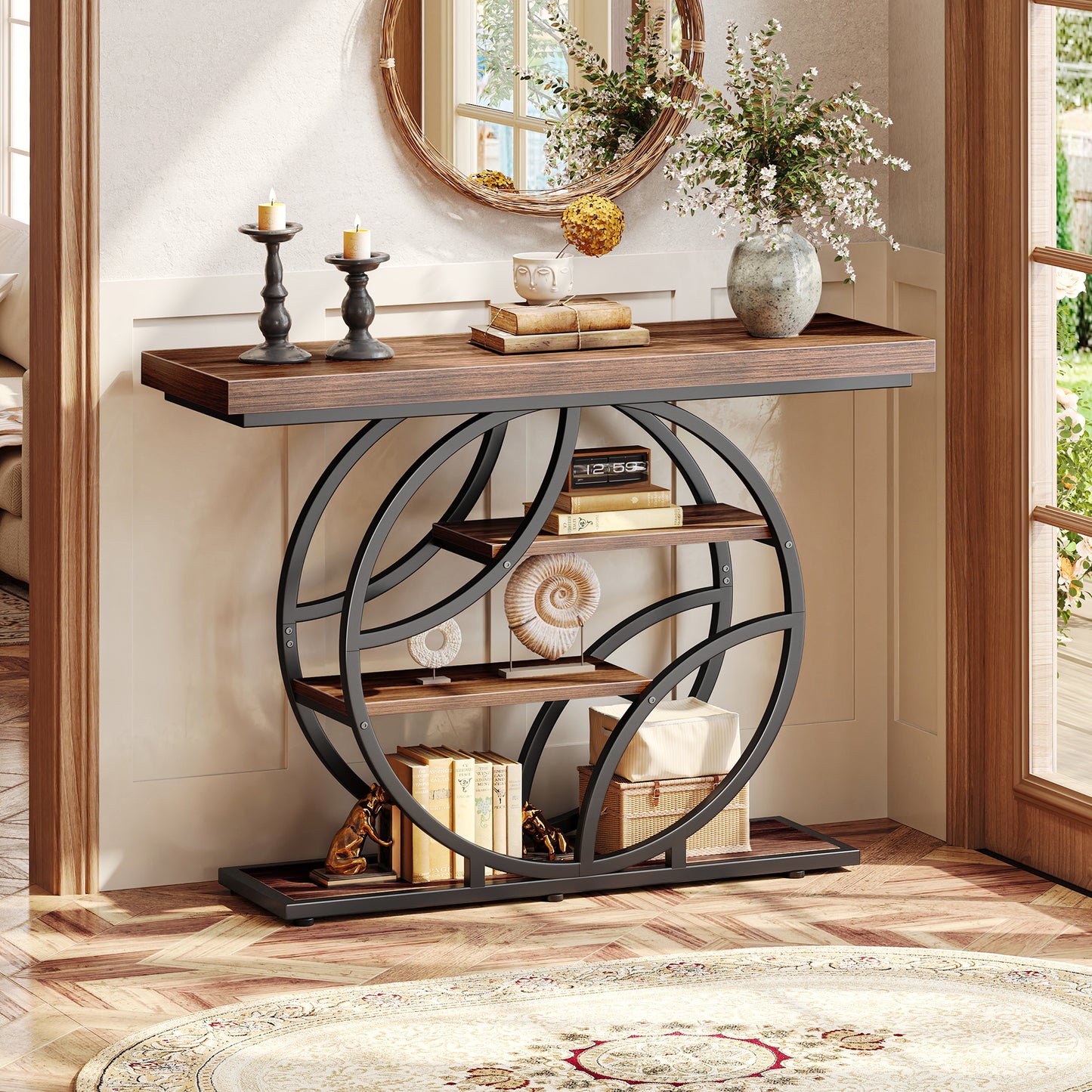 Huuger 41.3 Inch Entryway Table, Modern Console Sofa Table, Accent Table with Shelves, for Entry, Hallway, Entrance, Foyer, O-Shaped Metal Frame