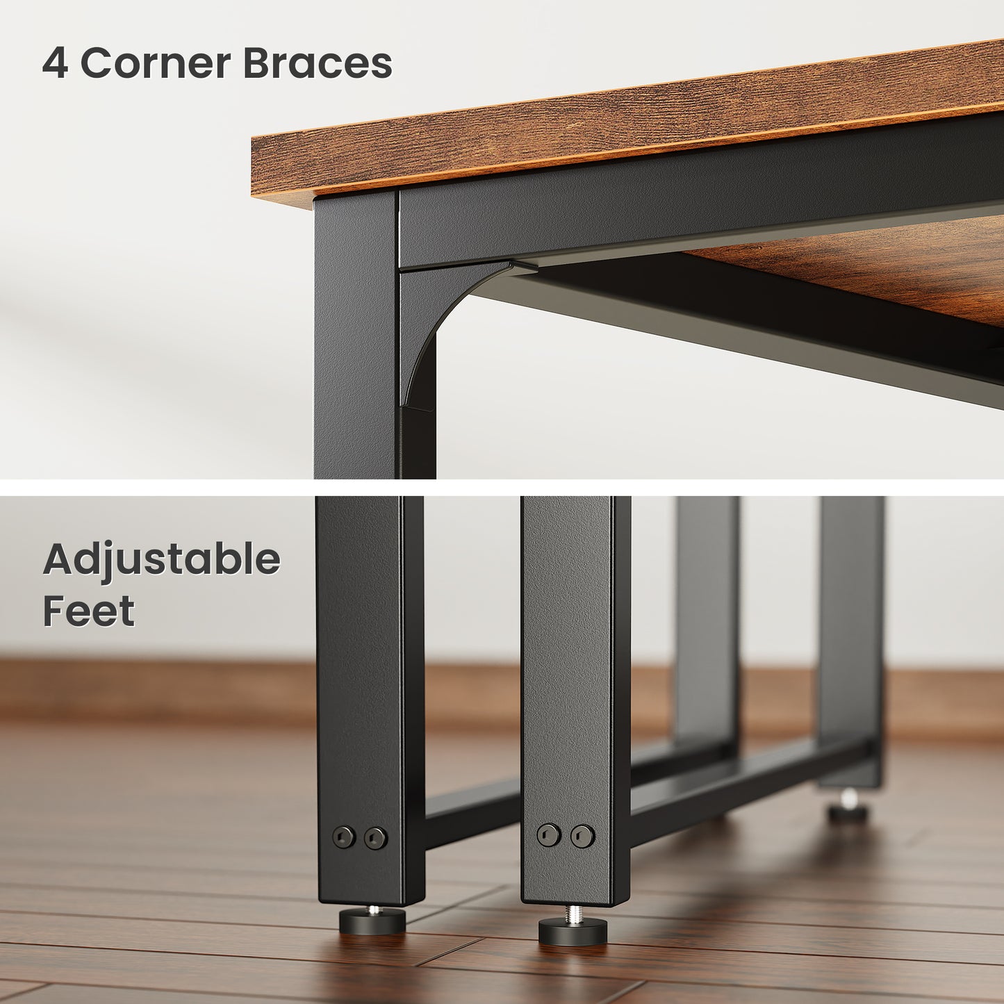 Huuger 63 x 24 inch Desk with Power Outlets & USB-C, Deeper & Thicker Desktop, Robust Metal Tubes, Computer Desk, Heavy Duty Office Desk, Work Gaming Desk, for Home Office, Rustic Brown