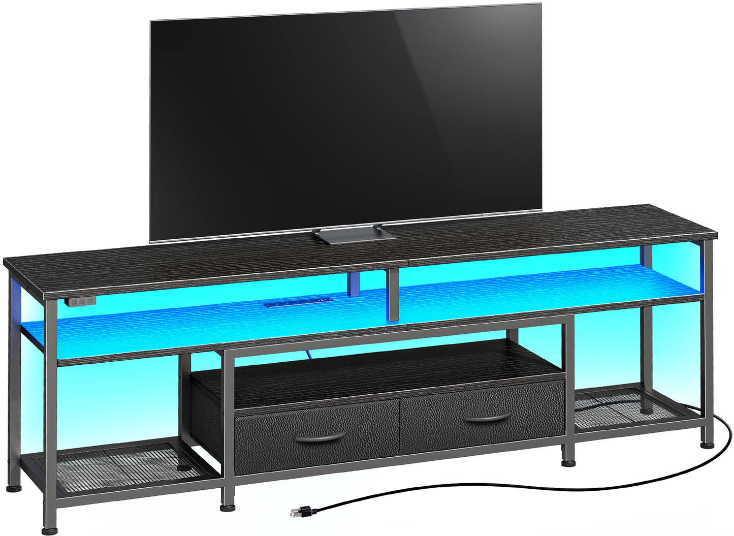 Huuger 63 Inch LED TV Stand for 65 70 Inch TV, Entertainment Center with Open Shelves and Power Outlets, TV Console for Living Room, Media Console with Drawers, Black