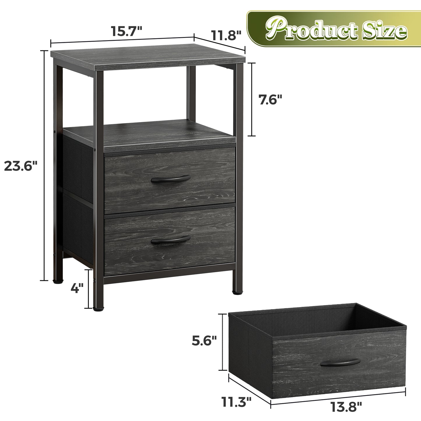 Huuger Night Stand Set of 2, Nightstand with 2 Drawers, Bed Side Table with Open Shelf, Wooden Top, End Table, Fabric Drawer with Oak Wooden Print Surface, for Bedroom