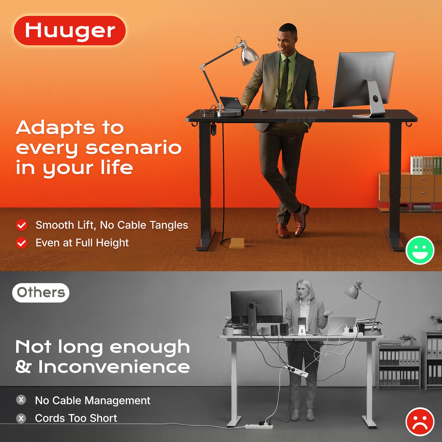 Huuger 47 X 24 Inch Electric Standing Desk with Power Outlets and USB-C Port, Height Adjustable Desk, Sit Stand Desk for Home Office, Computer & Gaming Desk with 3 Presets, Stable Steel Frame