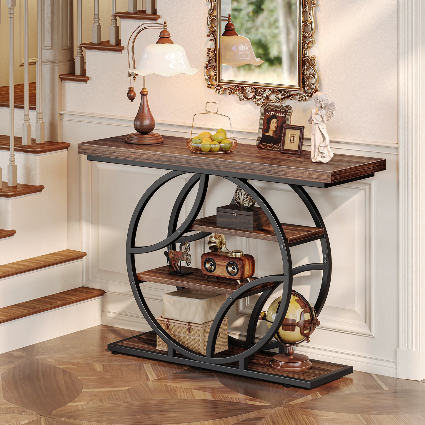 Huuger 41.3 Inch Entryway Table, Modern Console Sofa Table, Accent Table with Shelves, for Entry, Hallway, Entrance, Foyer, O-Shaped Metal Frame