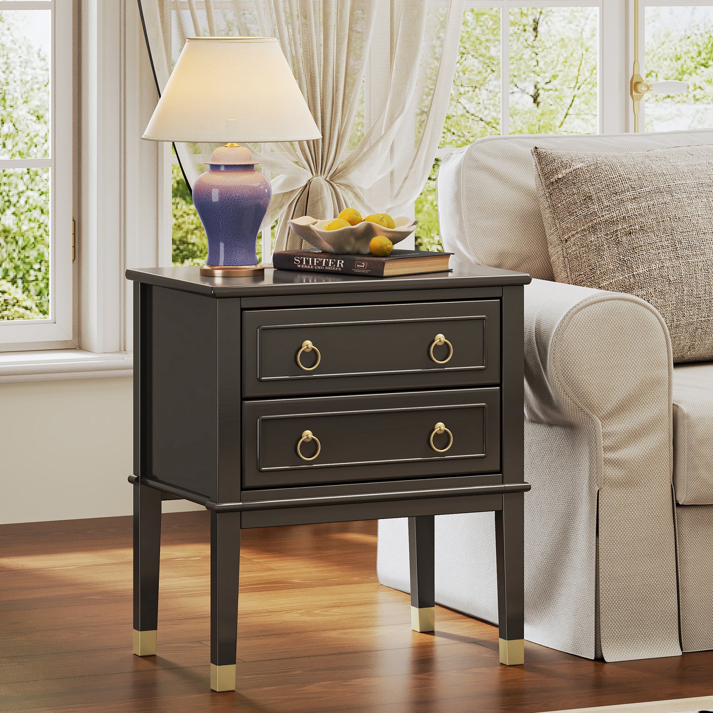 Huuger 27.6 Inch Tall Nightstand with Charging Station, USB-C Port, 2 Drawers Bedside Table, Larger Night Stand with 11.4 Inch Raised Legs, Painted Side Table End Table, for Bedroom, Black