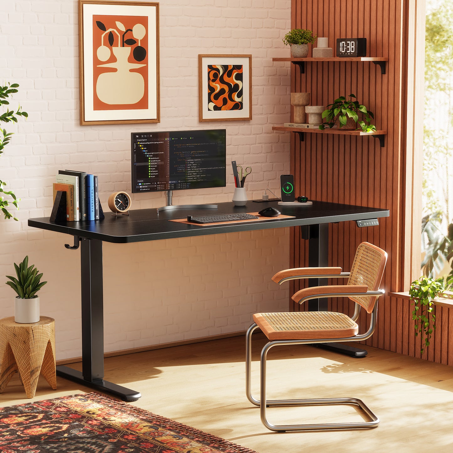 Huuger 55 X 24 Inch Electric Standing Desk with Power Outlets and USB-C Port, Height Adjustable Desk, Sit Stand Desk for Home Office, Computer & Gaming Desk with 3 Presets, Stable Steel Frame