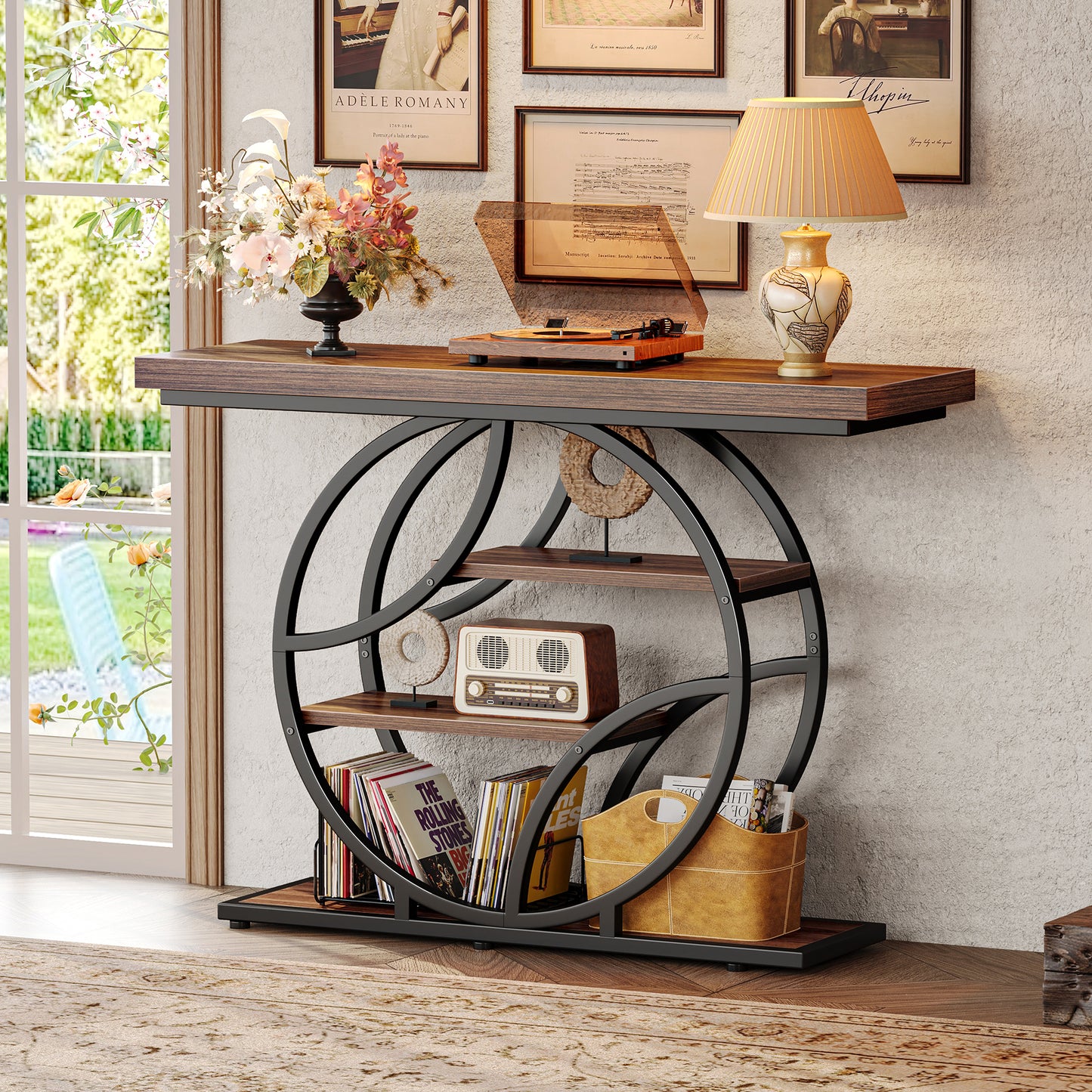Huuger 41.3 Inch Entryway Table, Modern Console Sofa Table, Accent Table with Shelves, for Entry, Hallway, Entrance, Foyer, O-Shaped Metal Frame