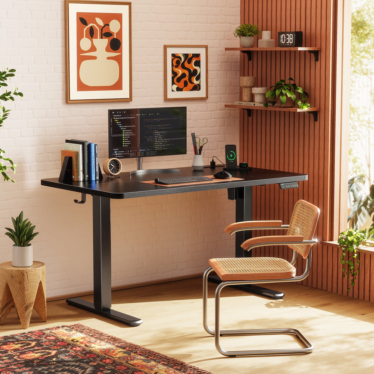Huuger 47 X 24 Inch Electric Standing Desk with Power Outlets and USB-C Port, Height Adjustable Desk, Sit Stand Desk for Home Office, Computer & Gaming Desk with 3 Presets, Stable Steel Frame