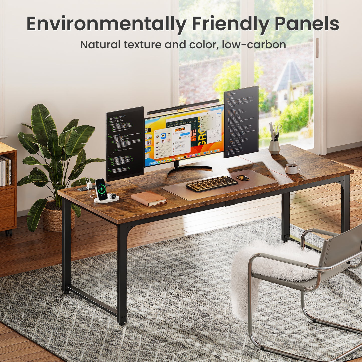 Huuger 63 x 24 inch Desk with Power Outlets & USB-C, Deeper & Thicker Desktop, Robust Metal Tubes, Computer Desk, Heavy Duty Office Desk, Work Gaming Desk, for Home Office, Rustic Brown