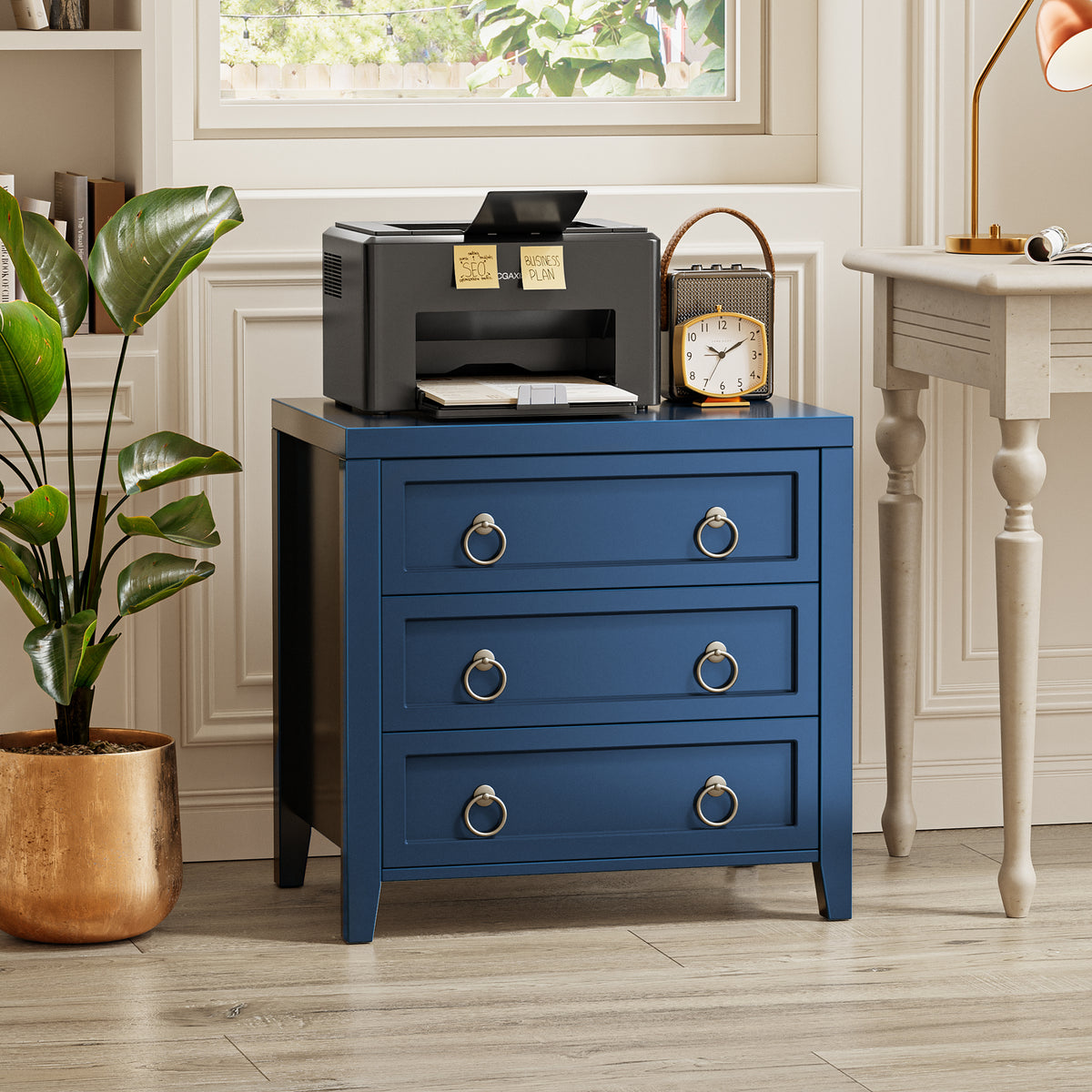 Huuger Paint Night Stand with Charger Station, 3 Drawer Nightstand Set of 2 Larger Wider Bedside Table with USB-C Port, Modern End Table, for Bedroom, Living Room, Blue Nightstand