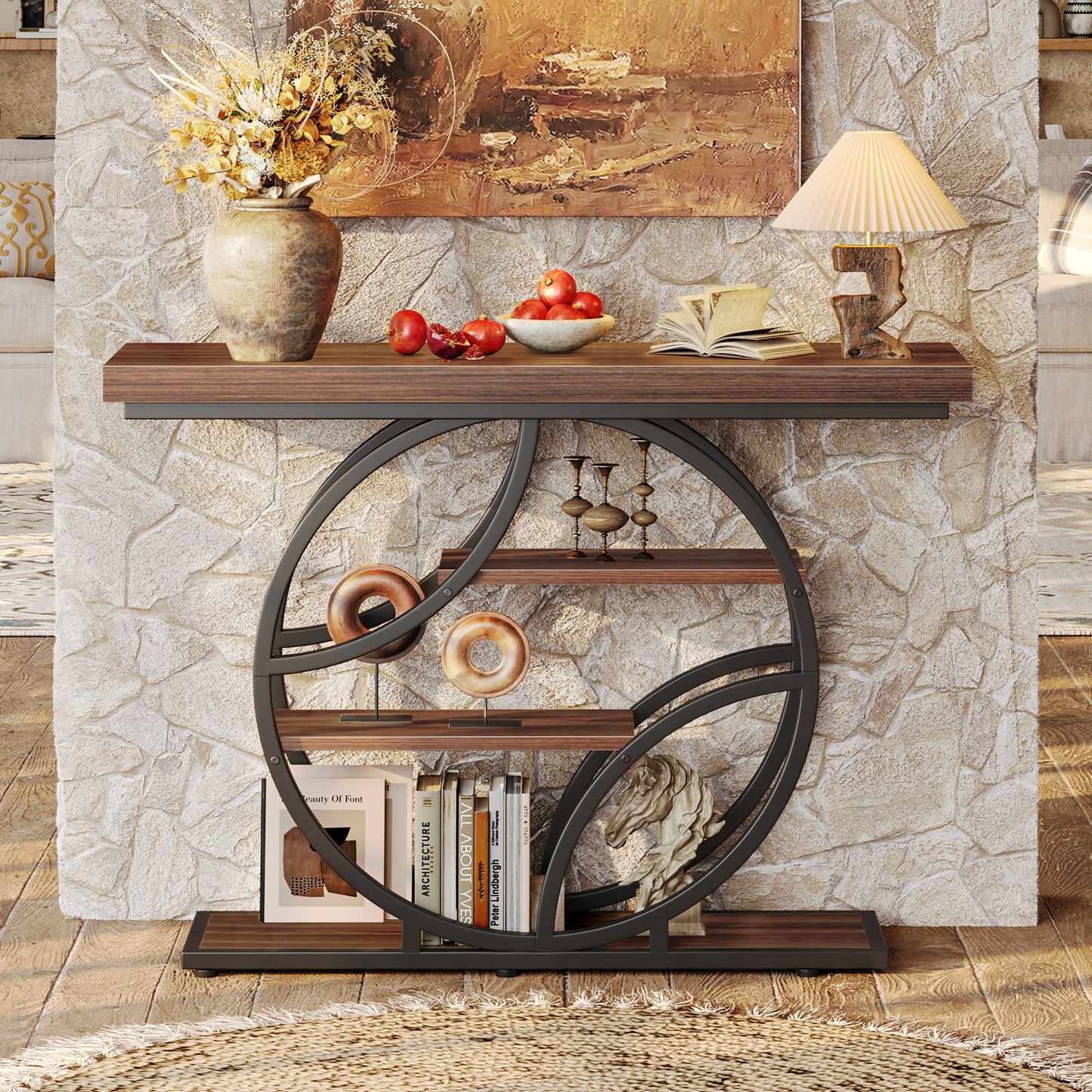 Huuger 41.3 Inch Entryway Table, Modern Console Sofa Table, Accent Table with Shelves, for Entry, Hallway, Entrance, Foyer, O-Shaped Metal Frame
