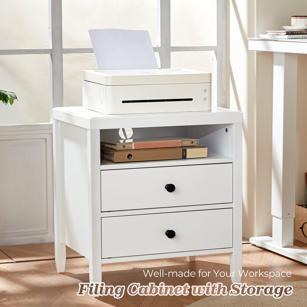 Huuger White Nightstand Set of 2, Night Stand with Charger Station Bedside Table with 2 Drawers, Bed Side Tables for Bedroom, Modern Nightstands, Metal Knobs, Painted Surface